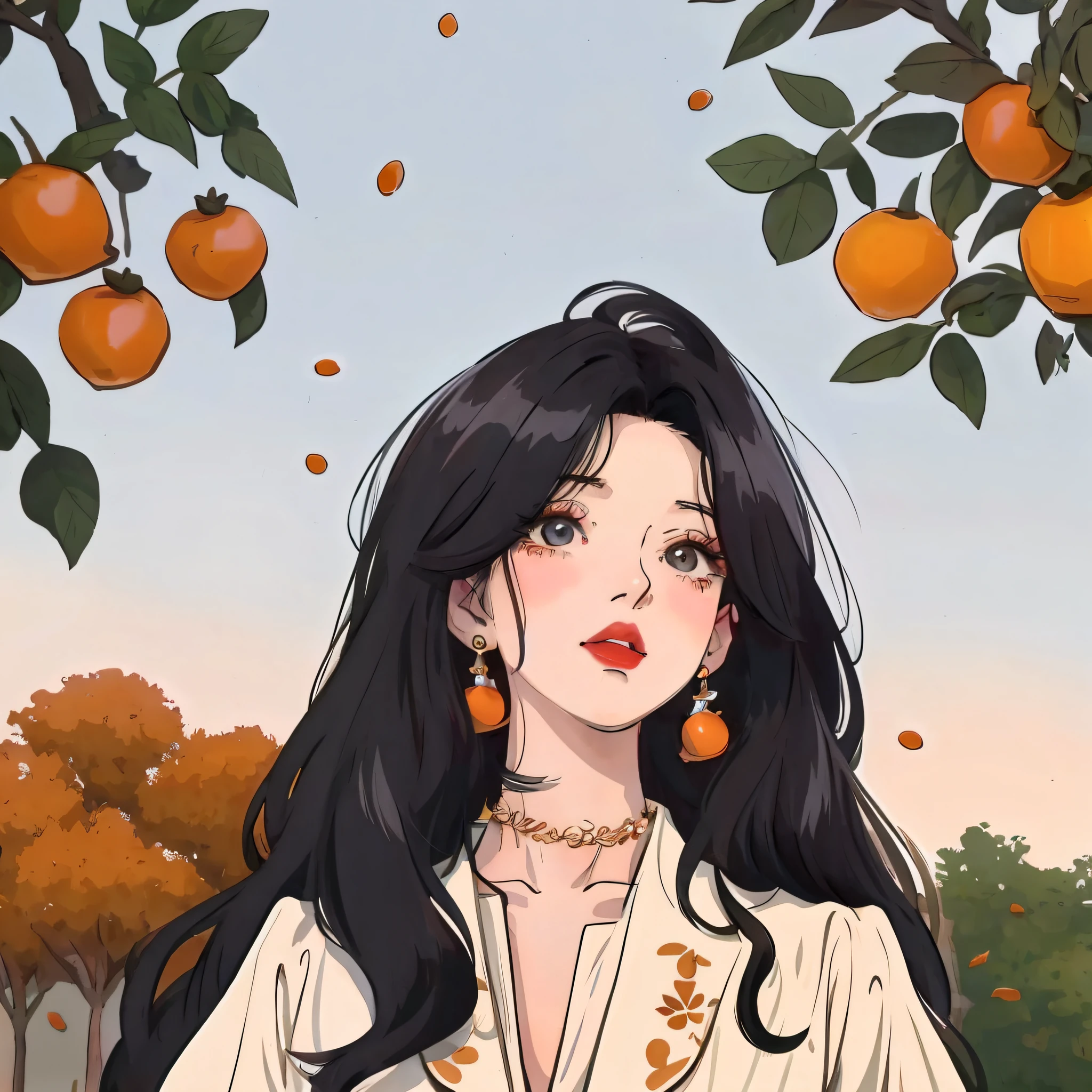 Anime girl with long black hair and orange background, Digital anime illustration, Anime style illustration, in the art style of bowater, Praise Artstyle, 🍁 Cute, lofi portrait, trending on artstration, lovely art style, beautiful anime art style, style of anime4 K, High quality anime art style, Anime art style, High-quality fanart