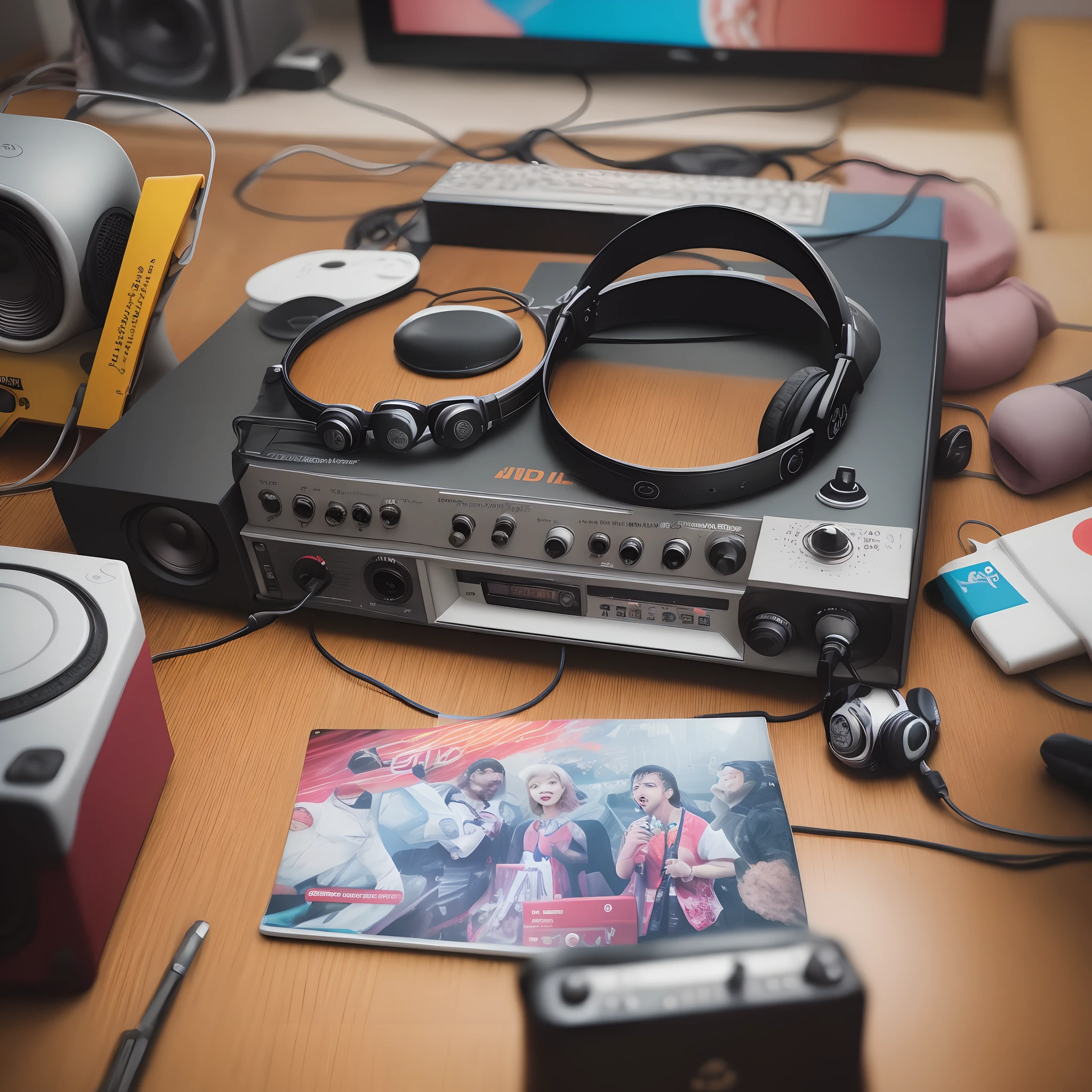 Make 4 images of record music which will follow each other, best image quality, photo realistic