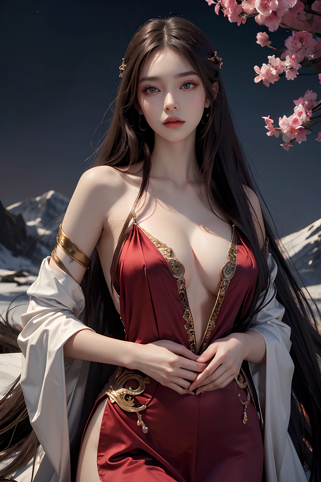 whaite hair,Beautiful face,with a well-proportioned body,plumw,Gorgeous satin,haughty,Look down on all beings,Oriental classical,Fantasyart,Volumetriclighting,4K,femele,Informative face