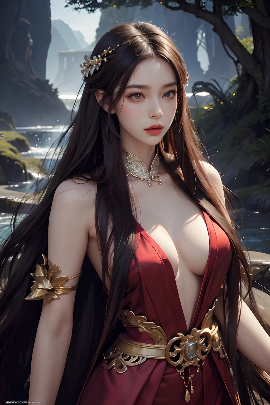 whaite hair，Beautiful face，with a well-proportioned body，plumw，Gorgeous satin，haughty，Look down on all beings，Oriental classical，Fantasyart，Volumetriclighting，4K，femele，Informative face