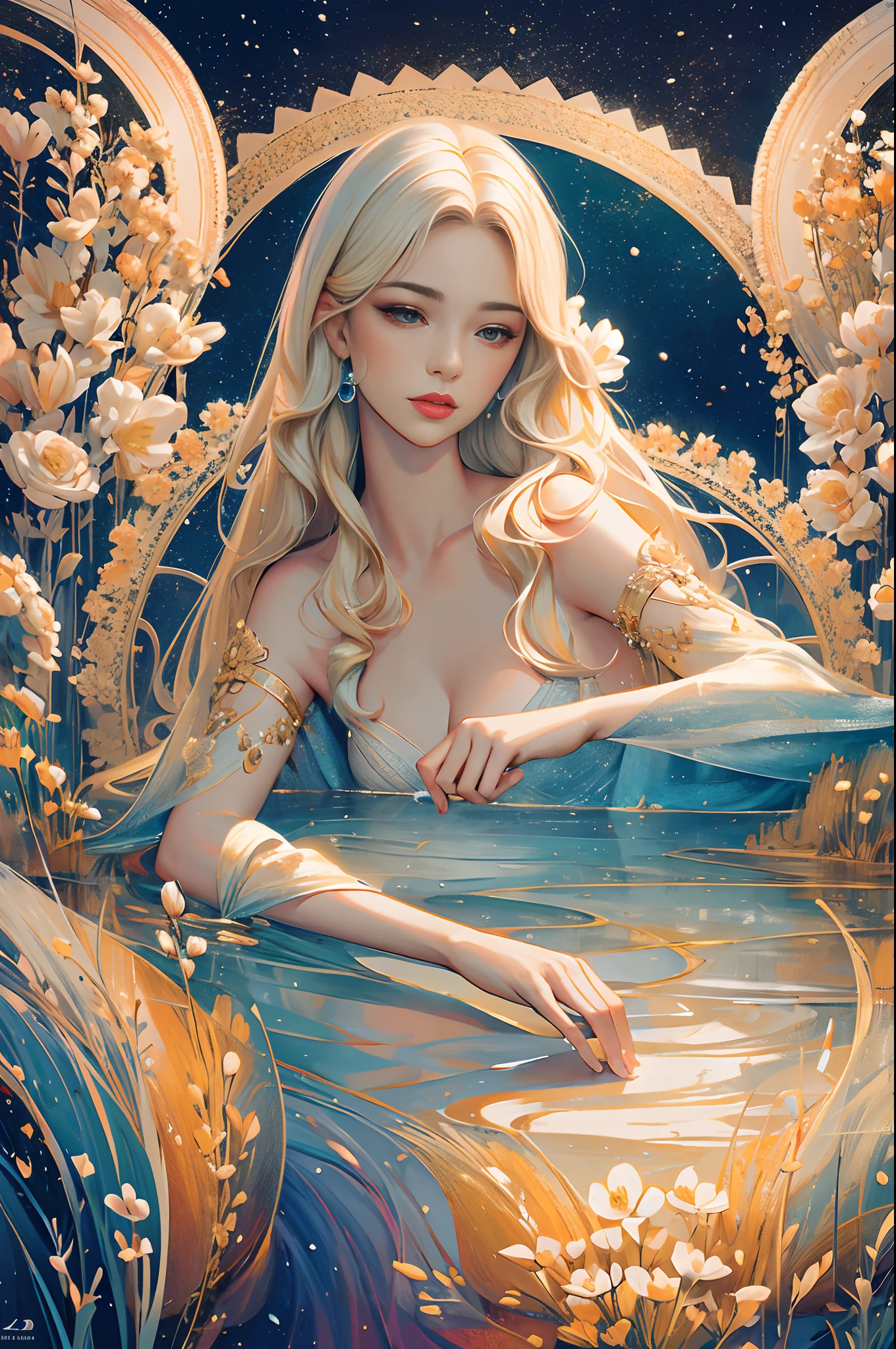Ultra-high resolution (8K, Best quality), Highly detailed, Masterpiece:1.2, Amazing image of a beautiful woman, Delicate facial features, mesmerizing eyes, Mesmerizing lips, Flowing hair, An ethereal game of light and shadow, vivid vivid colors, Intricate floral elements, Seamless integration of fractal art, Rich and varied textures, Dreamlike atmosphere, Harmonious composition, dynamicposes, graceful movements, Lovely garden setting, Captivating perspective, magical ambiance, Surreal and engaging visual storytelling, Finely crafted brushstrokes, Meticulous attention to detail, Immersive、Lifelike depiction, Out of this world、Awesome artistic expression.