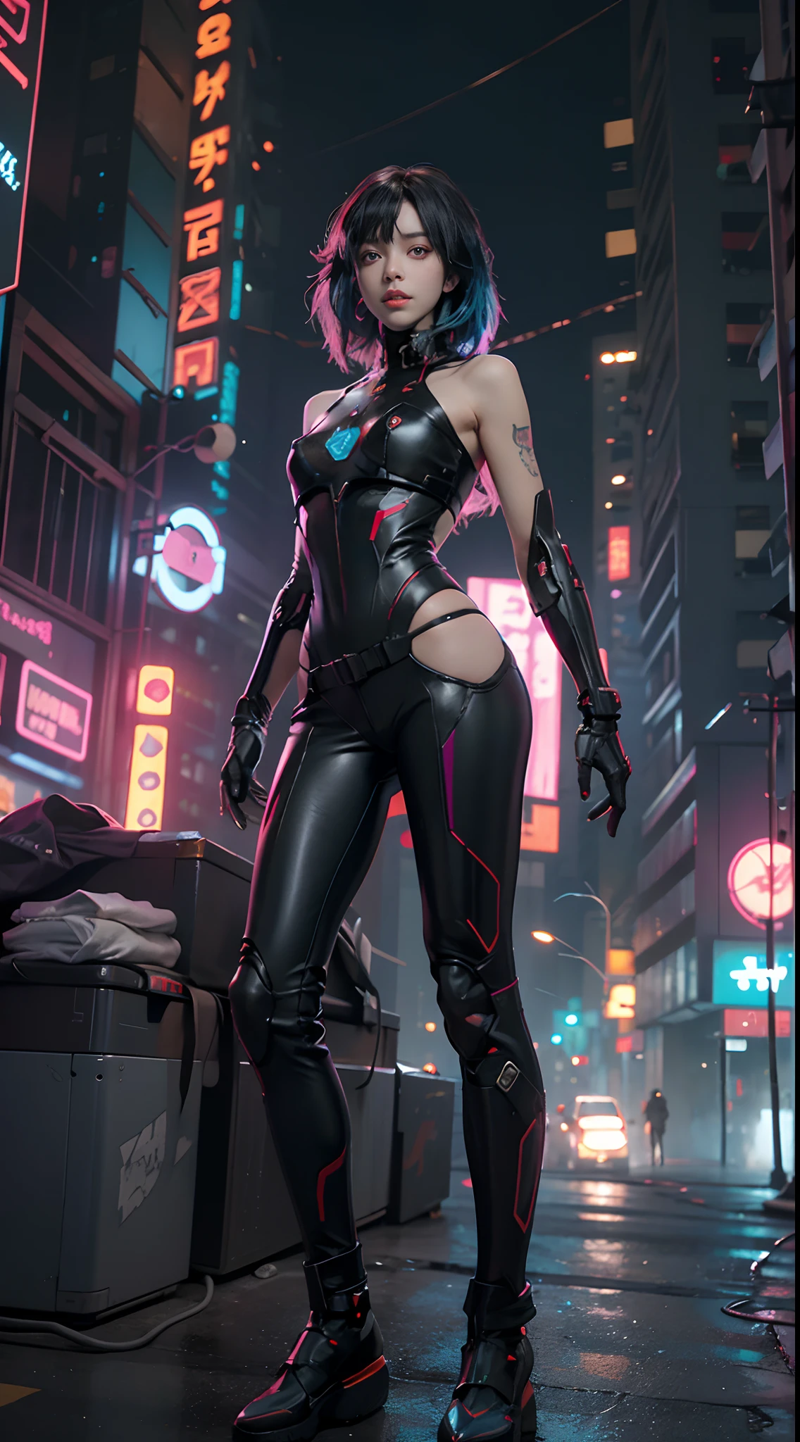 motor irreal:1.4,hiper HD,La mejor calidad:1.4, fotorrealista:1.4, textura de la piel:1.4, tmasterpiece:1.8, 1 chica cyberpunk, Cabello de color moreno, piel resplandeciente, 1 orange mechanical girl, (Super realistic details)), cuerpo completosbian, global ilumination, contraste, Umbroso, Renderizado por Octane, ultrasharp, escote expuesto, Piel cruda,Minifalda naranja, Metal,Intrincados detalles decorativos amarillos, Japan details, ALTO NIVEL DE DETALLE, Raytraicing realista, Tendencias en CG, in front of camera, Neon light detail, mechanical limbs, blood vessels connected to the tube, Mechanical vertebrae attached to the back, mechanical cervical attachment to the neck, alambres y cables que se conectan a la cabeza, Gundam, small LED lamps. Girl、Cabello plateado、Pupilas perfectamente redondeadas、Iris enormeディテール, sonrisa ligera,(cyberpunk:1.3),big tits