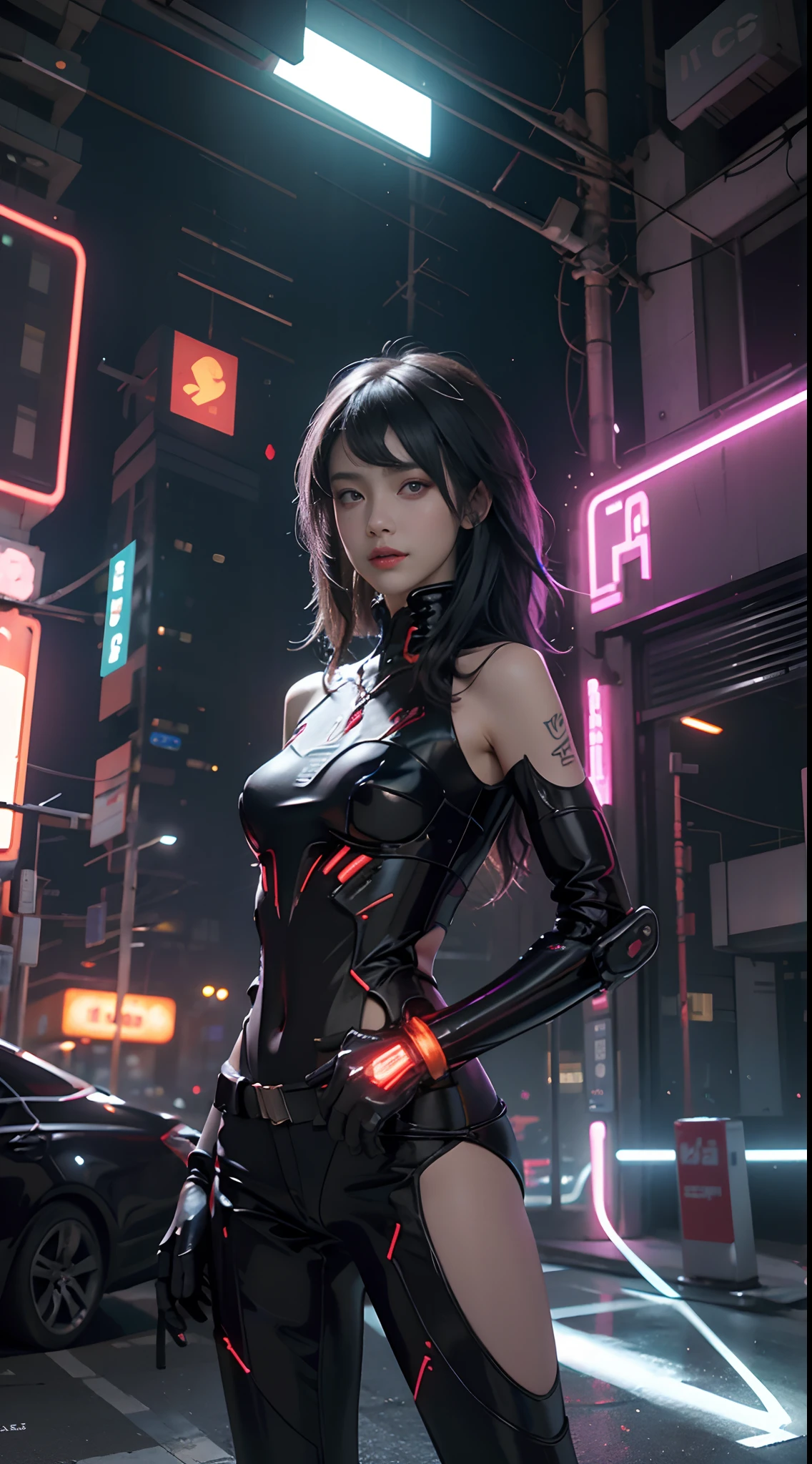 motor irreal:1.4,hiper HD,La mejor calidad:1.4, fotorrealista:1.4, textura de la piel:1.4, tmasterpiece:1.8, 1 chica cyberpunk, Cabello de color moreno, piel resplandeciente, 1 orange mechanical girl, (Super realistic details)), cuerpo completosbian, global ilumination, contraste, Umbroso, Renderizado por Octane, ultrasharp, escote expuesto, Piel cruda,Minifalda naranja, Metal,Intrincados detalles decorativos amarillos, Japan details, ALTO NIVEL DE DETALLE, Raytraicing realista, Tendencias en CG, in front of camera, Neon light detail, mechanical limbs, blood vessels connected to the tube, Mechanical vertebrae attached to the back, mechanical cervical attachment to the neck, alambres y cables que se conectan a la cabeza, Gundam, small LED lamps.14 Years Old Girl、Cabello plateado、Pupilas perfectamente redondeadas、Iris enormeﾃﾞｨﾃｰﾙ, sonrisa ligera,(cyberpunk:1.3),big tits