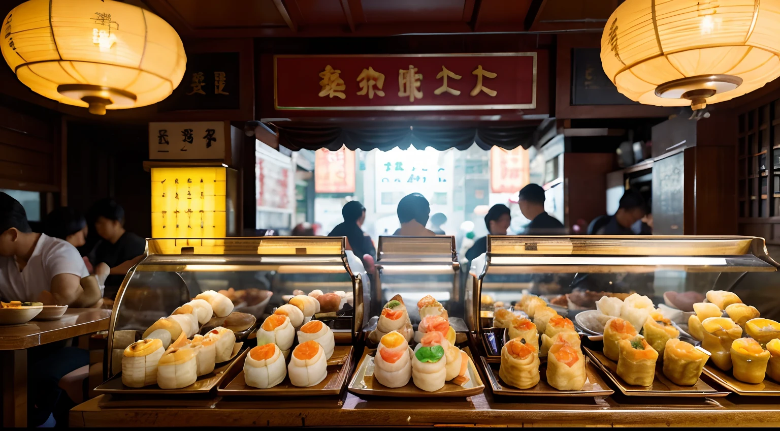 a hyper realistic photography of Dim Sum in hong kong, no people, no words, Nikon D850 DSLR 4k camera, 100mm lens, F 1.2 aperture setting, bright and natural lighting, vibrant, fun and relaxing atmosphere