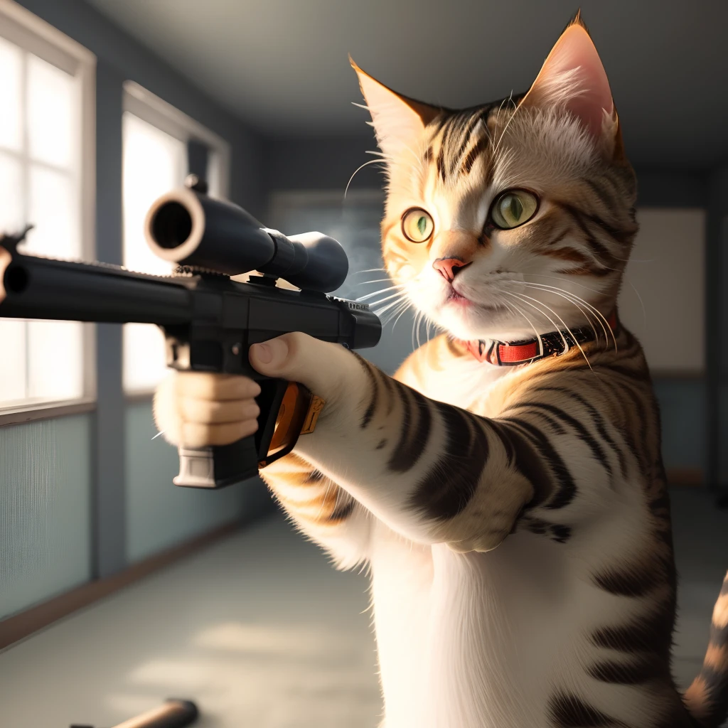 Cat shooting gun
