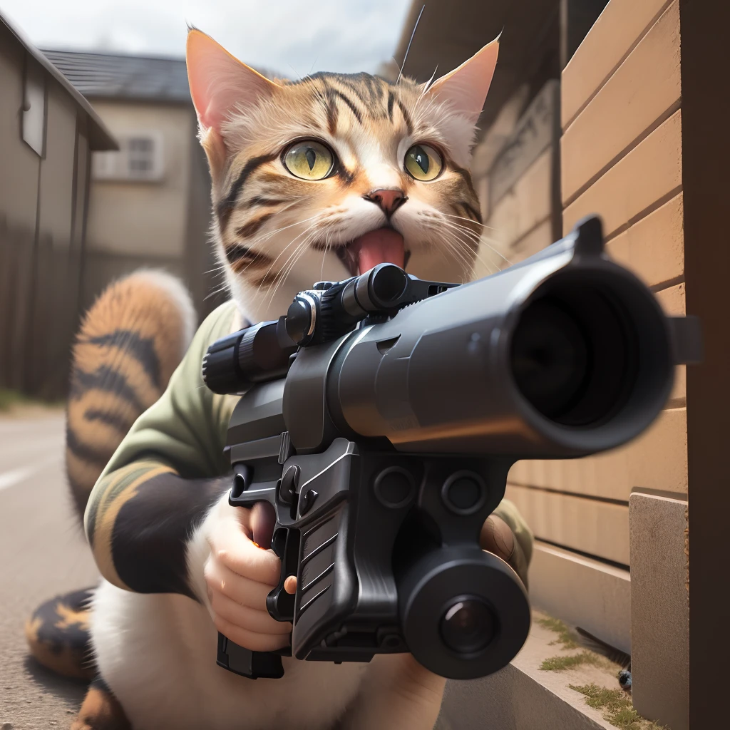 Cat shooting gun