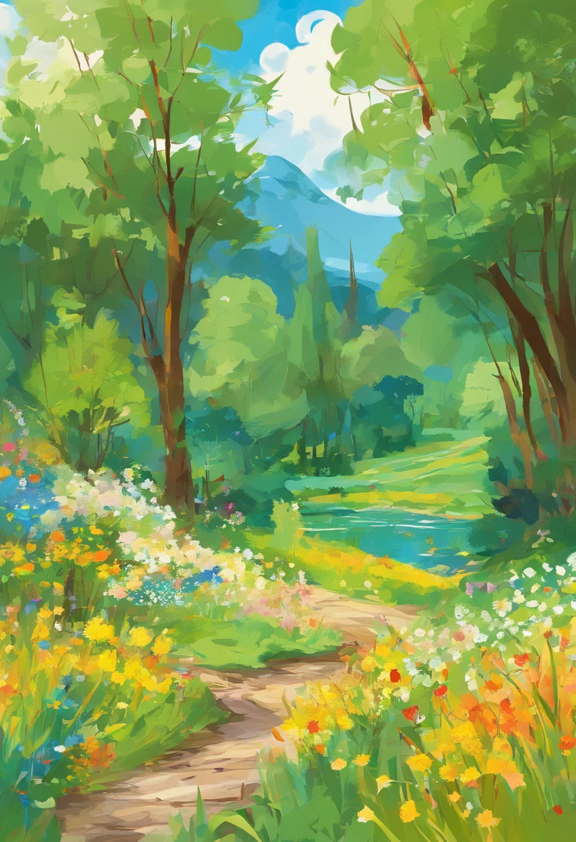 Van Gogh's oil painting style,country scenery,grass field,small stream,dragonfly,butterflys,Small animals,Gives a feeling of relaxation and healing,Simplified shapes and bright colors,Creates a modern rural scene,Use chunks of color and clean lines to express the elements of summer,tmasterpiece,k hd,8K,Ultra-detailed – AR 3:4