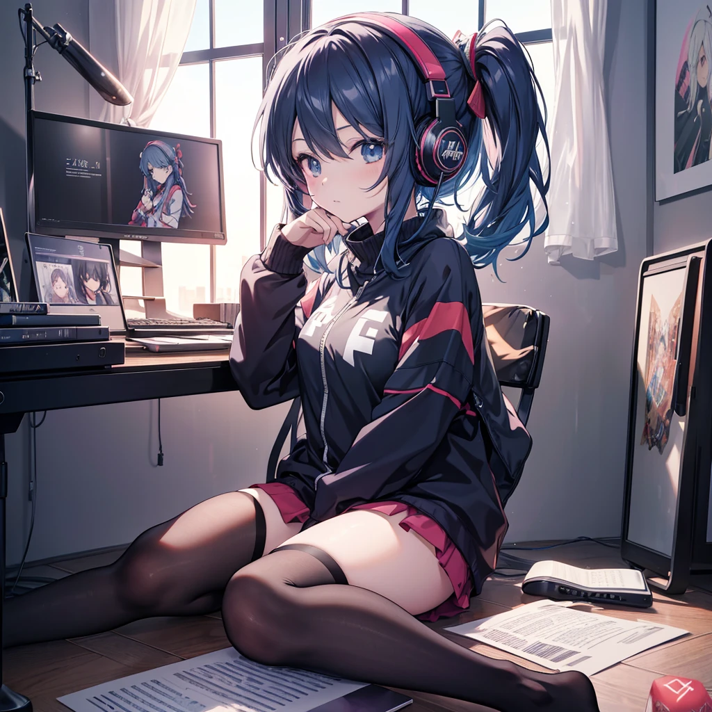 anime girls, sitting at a desk while writing with headphones on, Anime-Stil 4 K, Digitale Anime-Illustration, Digitale Anime-Kunst, Anime-Stil. 8K, Anime Moe Kunststil, anime art wallpaper 4 k, anime art wallpaper 4k, Illustration im Anime-Stil, Glatte Anime-CG-Kunst, Detaillierte digitale Anime-Kunst, anime art wallpaper 8 k, Realistischer Anime-3D-Stil