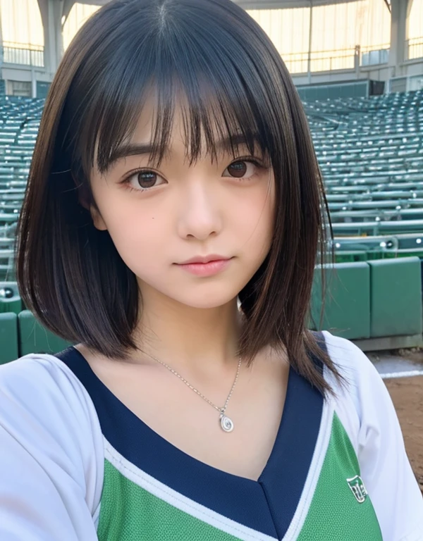 Kiss Face,sad Facial expression,embarassed expression,Alafed Girl, chiho, iwakura lain, closeup Iwakura Lain, With short hair, Shiori Teshirogi, Kotegawa Yui, hime-cut, She is 17 years old, sui ishida with black hair, lain iwakura, girl cute-fine-face, Clear pubic contours,(Small breasts), hight resolution, ighly detailed, top-quality, [​masterpiece:1.6],, ighly detailed, nffsw, finely detail, top-quality, , Cinematographic lighting, 1girl in、17 age、Cute Japan Girls、perfect body type、, Cute droopy eyes、Beautiful big eyes、ultra-detailliert、hight resolution、Transcendent beauty　top-quality、​masterpiece、majicMIX Real、(Raw photography:1.2)、(Photorealsitic:1.4)、Showing off cleavage　Emphasize cleavage　Pose Seductive　Pull your chin back and look up　Cheergirl Uniforms、baseball field　cheer girl　spectator seats　Professional Baseball　Taiwan Cheerleader　Tank Tops　Shoulders are sticking out　Looking at the camera　Facing the front　bustshot