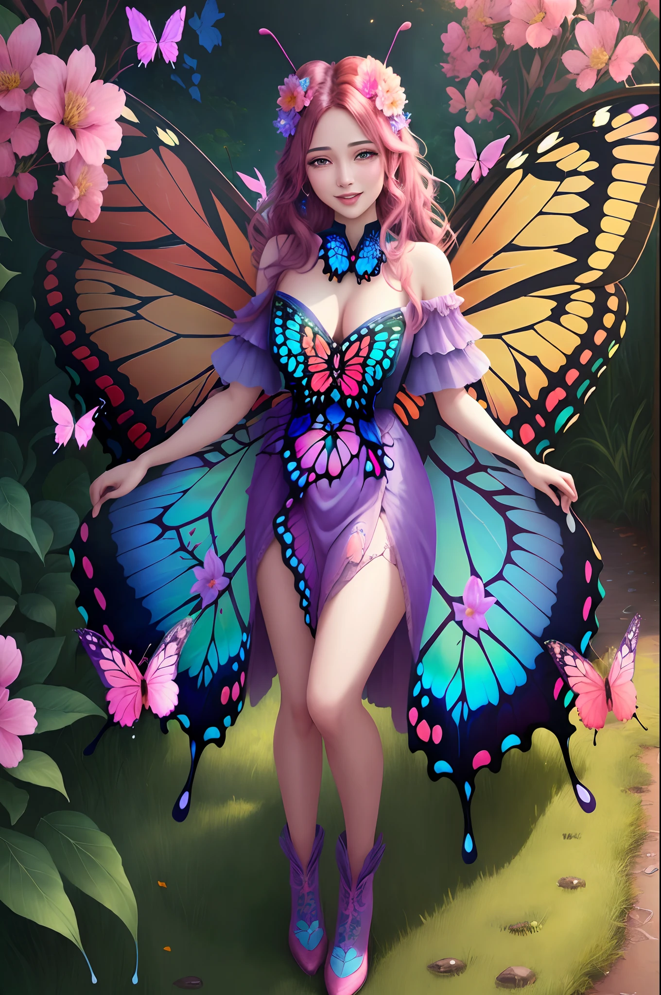 (((no human))),(((a big butterfly))),brightly colored butterfly with blue and pink wings surrounded by flowers, beautiful digital artwork, beautiful digital art, beautiful gorgeous digital art, colorfull digital fantasy art, harmony of butterfly, 4k highly detailed digital art, very beautiful digital art, beautiful digital painting, beautiful digital illustration, butterfly, 8k high quality detailed art, gorgeous digital art, beautiful art uhd 4 k, no jardim,rise and fly in a happy mood