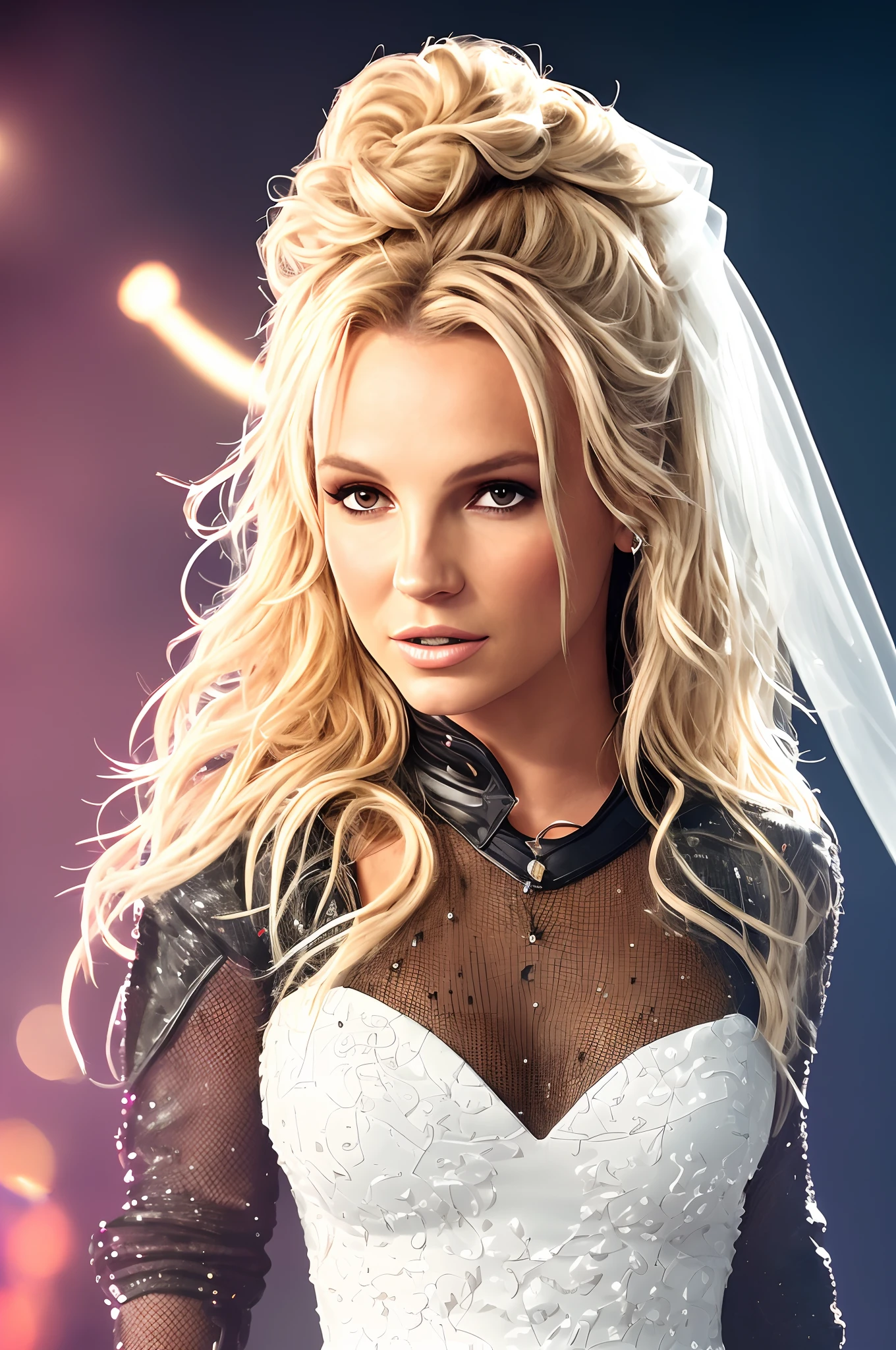 Photo BRITNEY SPEARS , 4K texture, high quality, gorgeous hairstyle, with elegant clothing, long, with details , extravagant, diamond crown, sparkle accessories, inspired by the movie The Diamond Castle , (BROWN EYES), FULL BODY