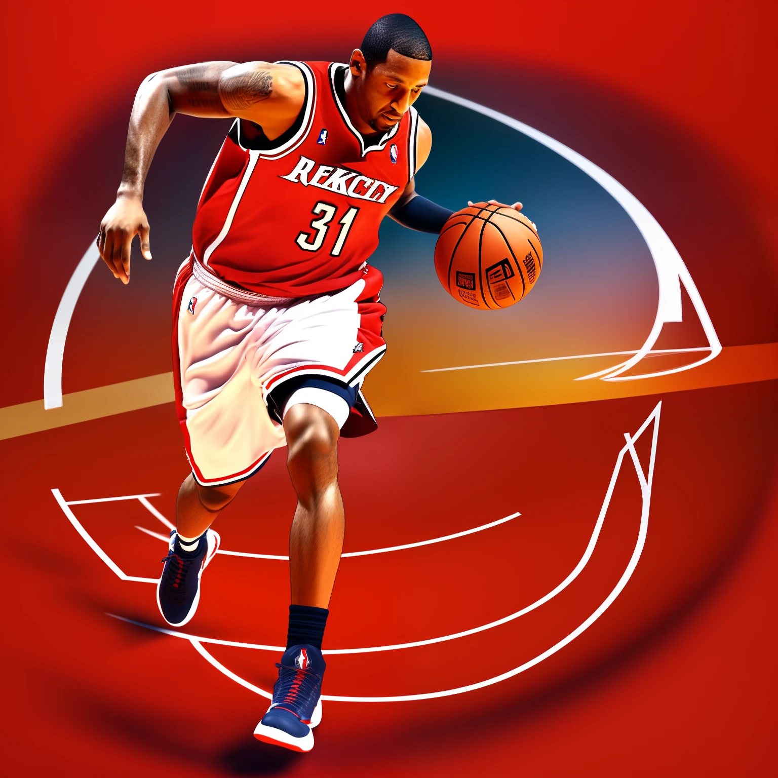 Tracy McGrady in red basketball jersey, full body, play basketball, American cartoon, 3D, ultra details --auto --s2