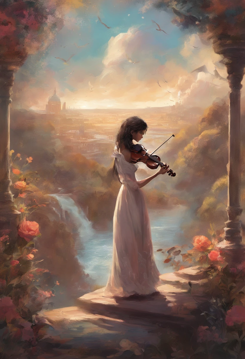 A single violinist playing the most incredible piece of music known to mankind. Love and peace flow from her violin, causando el comienzo de la paz mundial