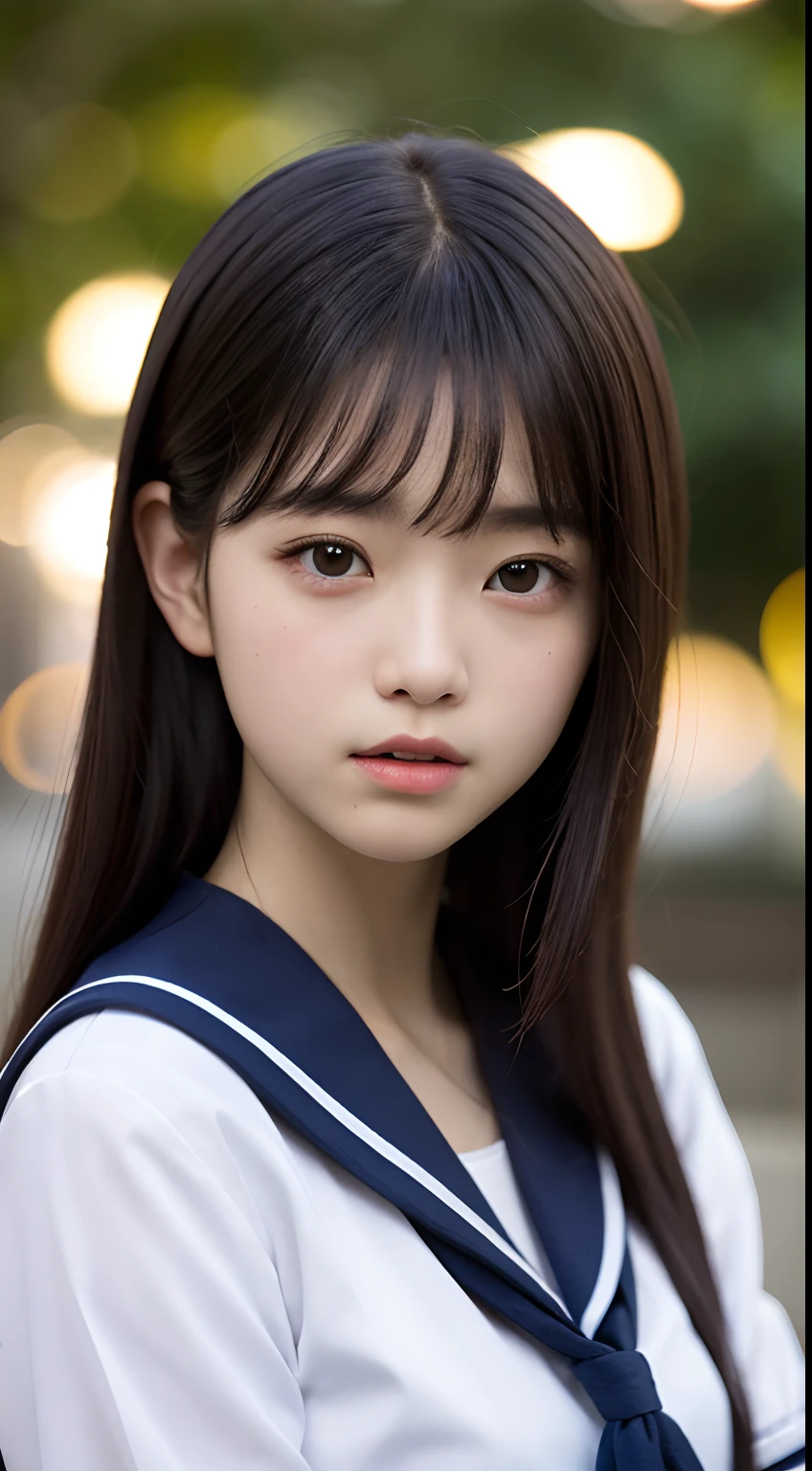 (At the resort beach:1.5)、full body Esbian、((Wearing a High School Girl's Uniform:1.3))、(​masterpiece、top-quality) 、Soft lighting、absolutely outstanding image, very extremely beautiful、​masterpiece, top-quality,Photos, kawaii、(Colossal tits:1.3)、20 year old girl、(The skin is reddened:1.3)、Young adorable Japan face, dewy skin, close up of face, Young Face, soft portrait shot 8 k, If々Shishi Japan girl realistic young idol、Young cute gravure idol、Young Sensual Gravure Idol、Young gravure idols、model in Japan、out of focus、blur、