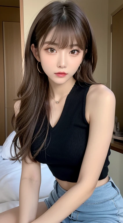 ((realistic lighting、highest quality、8k、masterpiece:1.3))、clear focus:1.2、naked:1.3、1 girl、perfect body beauty:1.4、slim abs:1.1、dark brown eyes、((dark brown hair、big breasts:1.2))、(acceleration:1.4)、narrow side、on the sofa in the lounge、open your legs、look at the camera、(24-years-old:1.3)、highly detailed face、detailed eye、double eyelid、necklace、