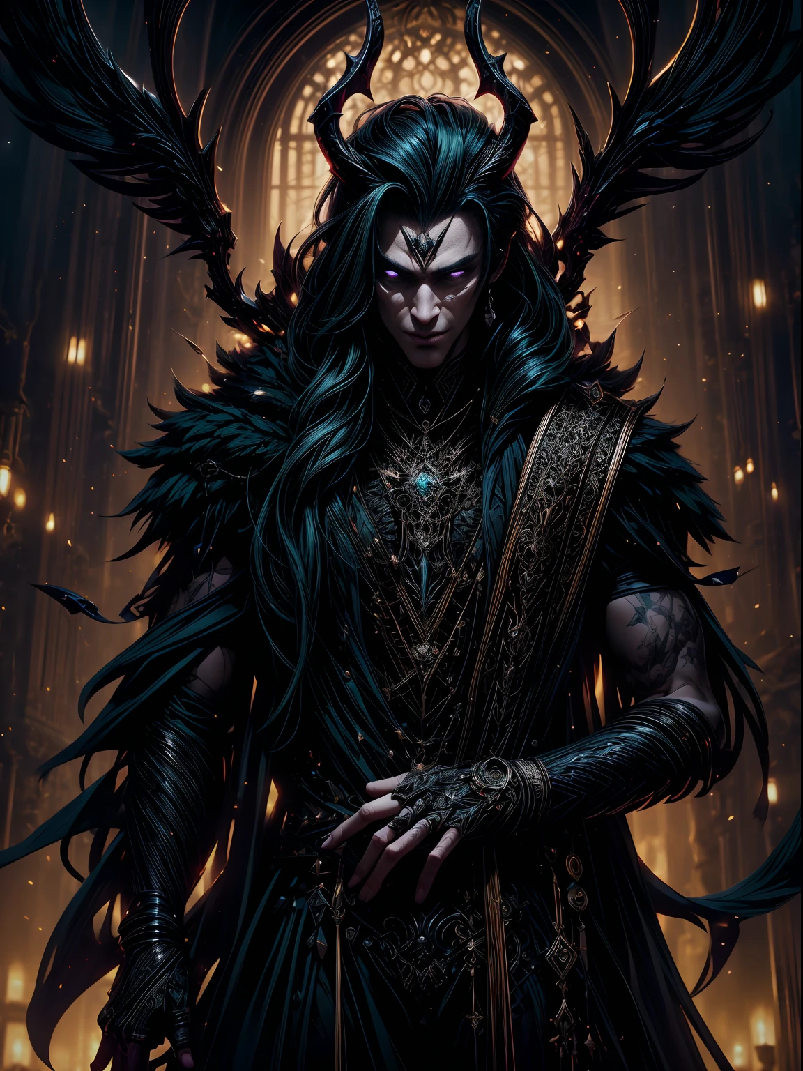 best quality,highres,masterpiece:1.2,ultra-detailed,realistic:1.37,[portrait:0.9],[concept art:0.9],[fine art:0.9],dramatic lighting,rich colors,sharp focus,expressive eyes, mischievous smile,green eyes,black hair,asgardian god,loki in action,intricate costume,compelling expression,ethereal background,nefarious trickster,complex character,mythological figure,unique personality,crafty,playful,dark and mysterious,hidden motives,witty banter,deception,illusion magic,cosmic powers,pointed horns,elaborate headpiece,commanding presence,extraordinary intelligence,seductive charm,powerful anti-hero,illusionary landscapes,mischievous grin,complex emotions,conflicting loyalties,unpredictable demeanor,slight smirk,cocky attitude,chaotic personality,intelligent schemer,labyrinthine mind,purple and gold color palette,luxurious fabrics,detailed textures,twisted nature,green and gold accents,fantasy world,mythical realms,devious plots,unraveling secrets,world domination.