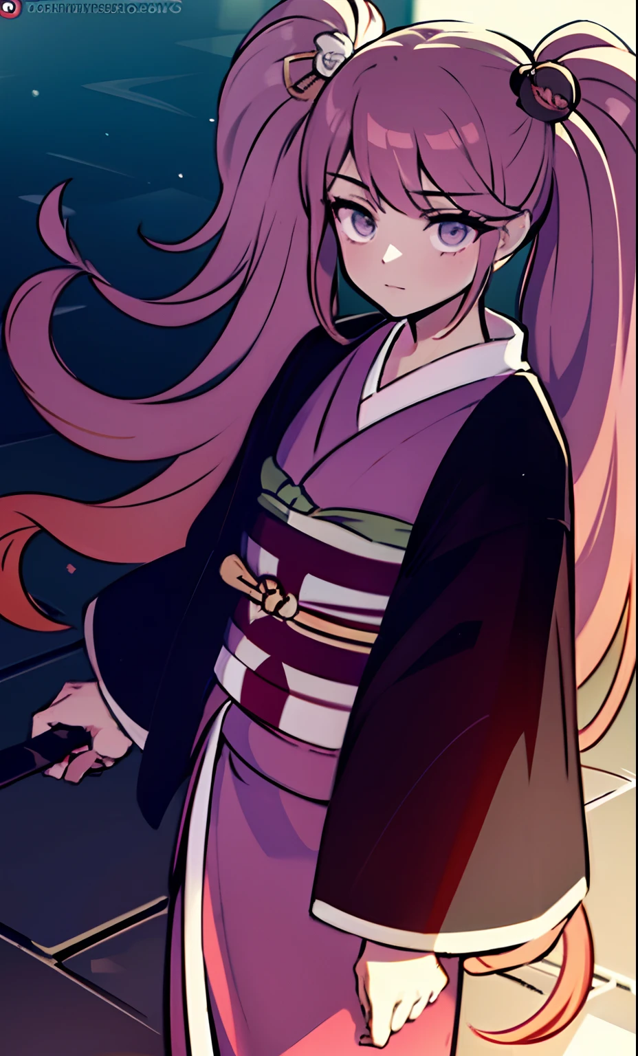 obra maestra, (kimono rosa), cara seductora, good lighting, escote, detalles finos, obra maestra, ojos brillantes, 1girl, cabello rubio, mordaza, bamboo, Nezuko Kamado, fondo de glicinias, obra maestra, mejor calidad, POV, cuerpo entero, caderas anchas,