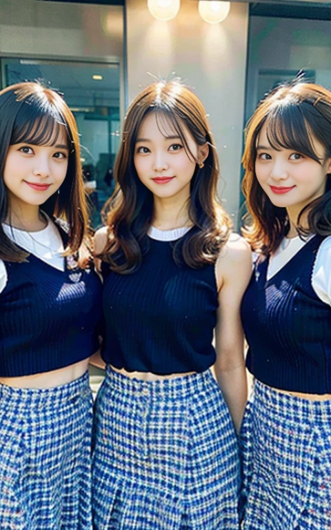 Take a group photo with four people, portrait of a japanese ,(Best Quality,4K,8K,hight resolution,masutepiece:1.2),Ultra-detailed,(Realistic,Photorealistic,Photorealsitic:1.37),cute-style,dian,Dribbling High Detail 8K,Studio Lighting - V 6, Randomly cute skirts,Randomly cute clothes, Random Faces, Random curly hair