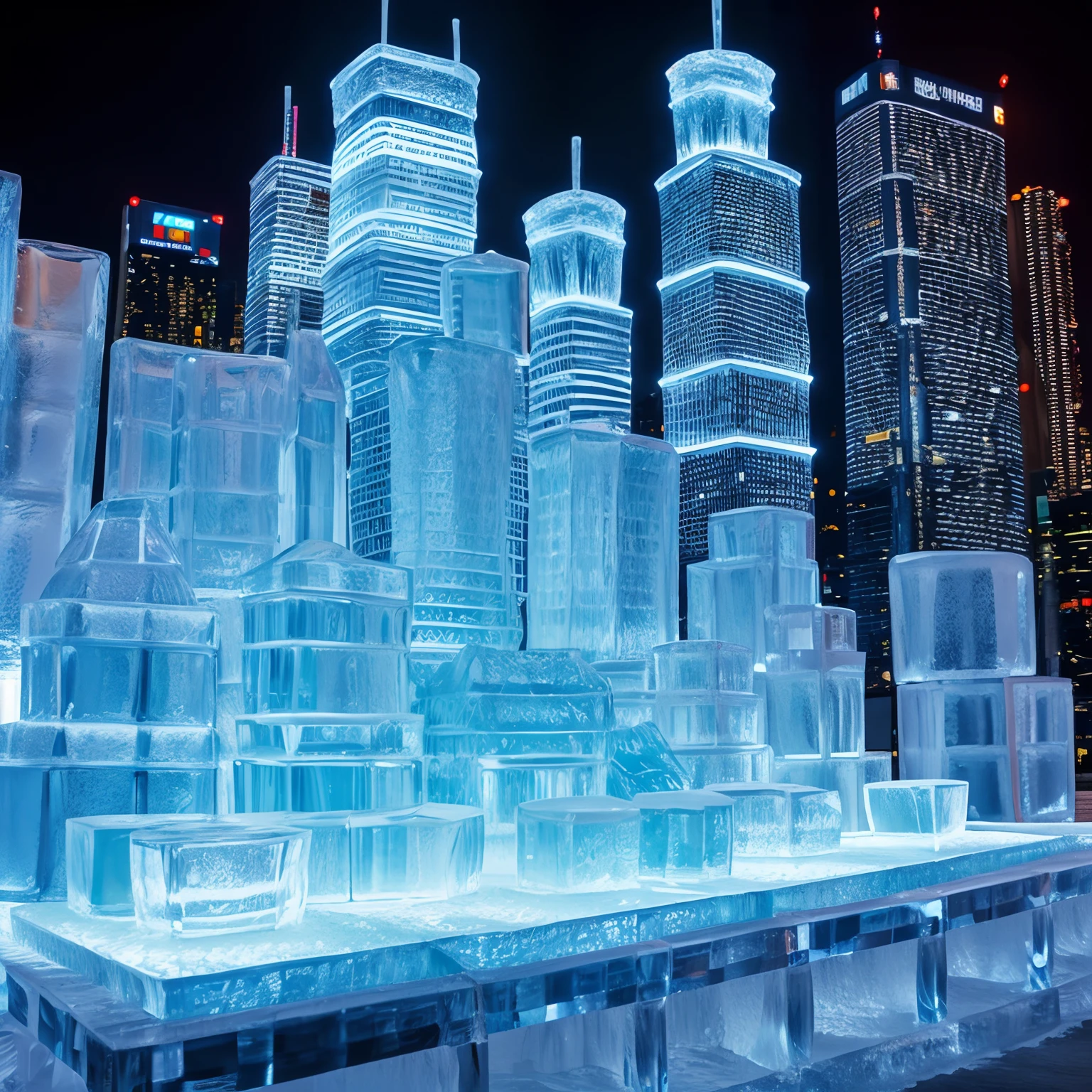 (Imitation of the cityscape of Tokyo(Ice sculpture)), masterpiece, best quality, super detail