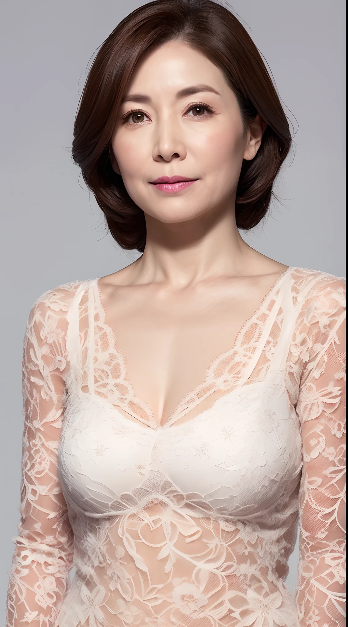 Sharpen, Flat color background, up of face, gravure, masutepiece, Best Quality, Ultra-detailed, Photorealistic, super detailed skin, Perfect Anatomy, (1 japanese mature woman), (Solo), 90 years old, Naked, Pubic hair is dark, Keep your mouth tightly closed, Large breasts, Mature AV Actress, glamor, A sexy, Chromo-white skin, Looking at Viewer,