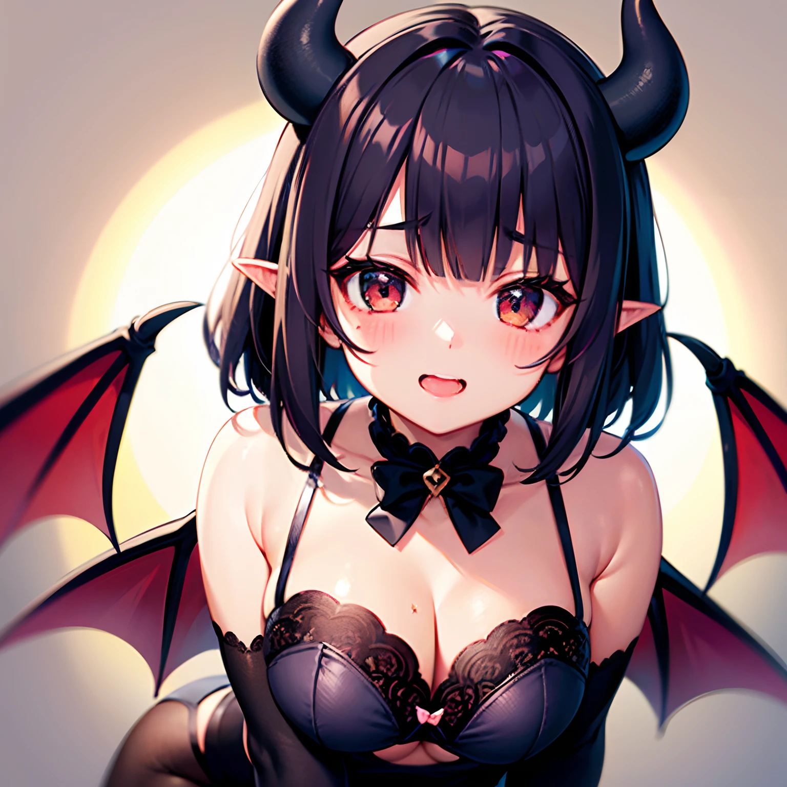 teens girl bob cuts kawaii faces Big Bow succubus Seduction poses Top angle Rough sigh