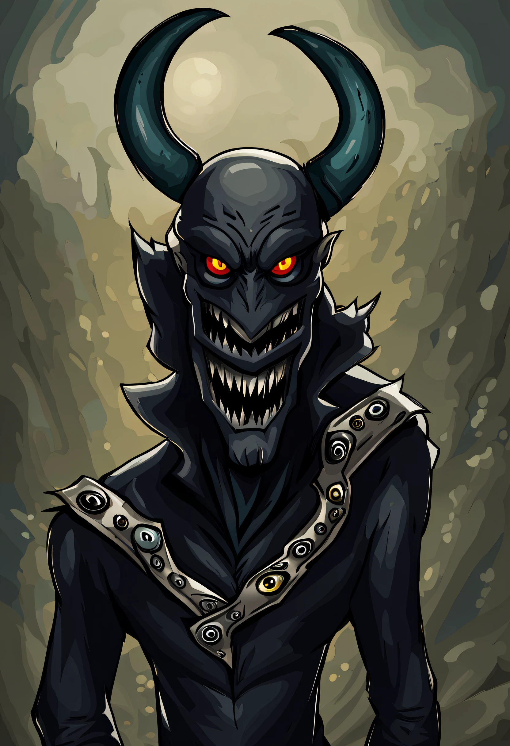 A black demon with multiple eyes