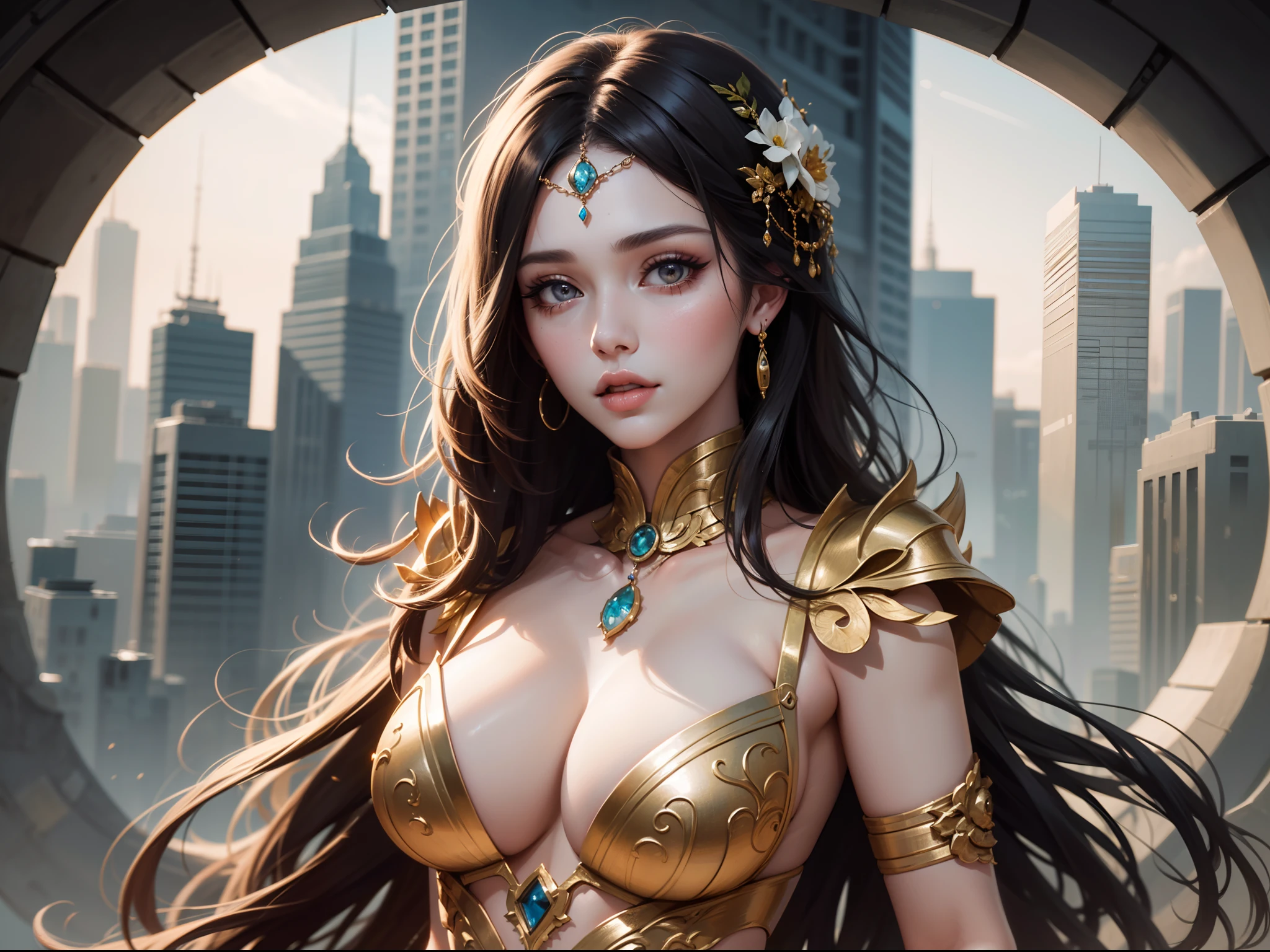 a woman dressed as a jaw-dropping beauty poses for a picture, apsara fashion model, gorgeous outfit, wojtek fus, ross tran 8 k, cinematic goddess body shot, beautiful white girl, amouranth as a super villain, artgerm, thicc Model:Real --auto --s2