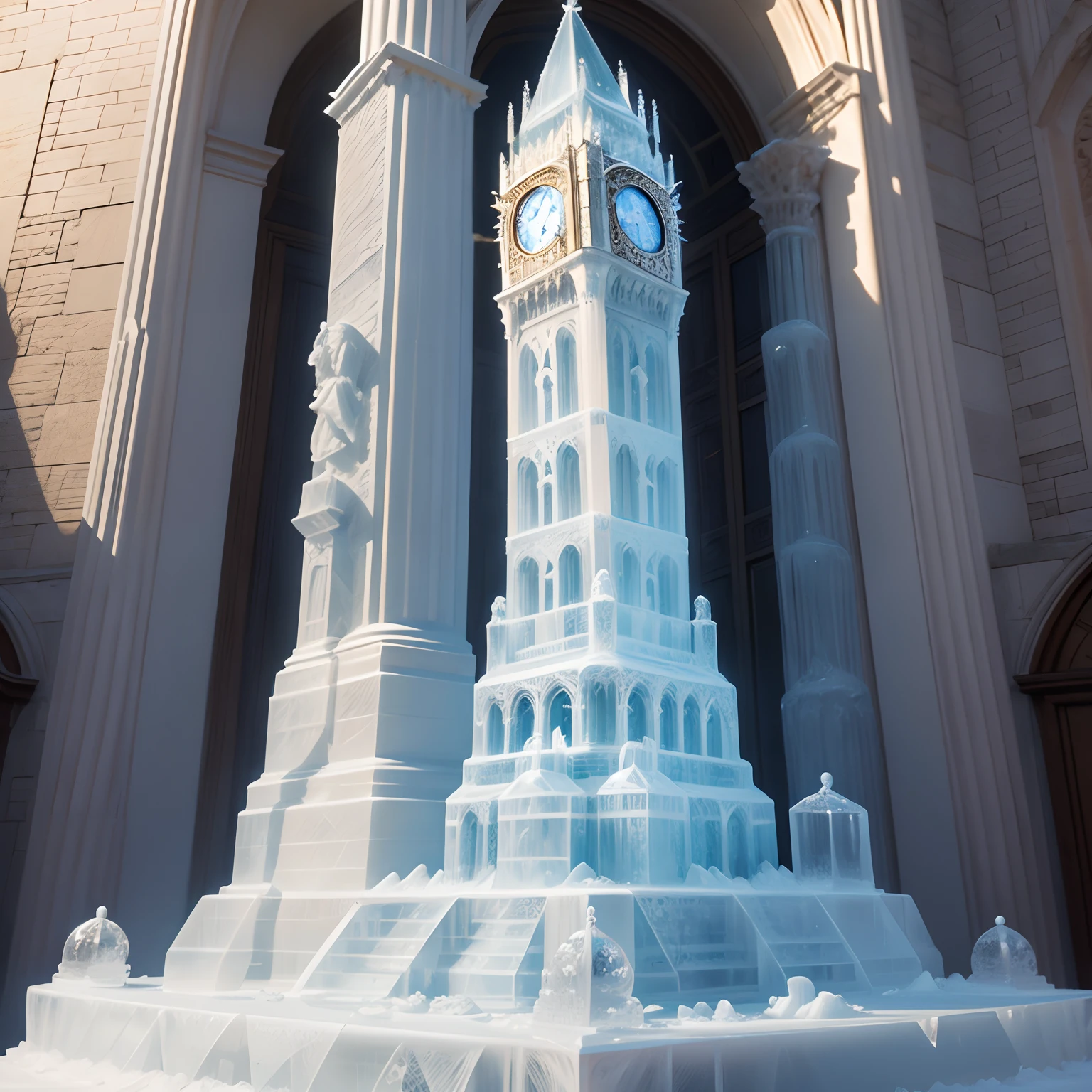 (Imitated Britain's famous clock tower(Ice sculpture)), masterpiece, best quality, super detail