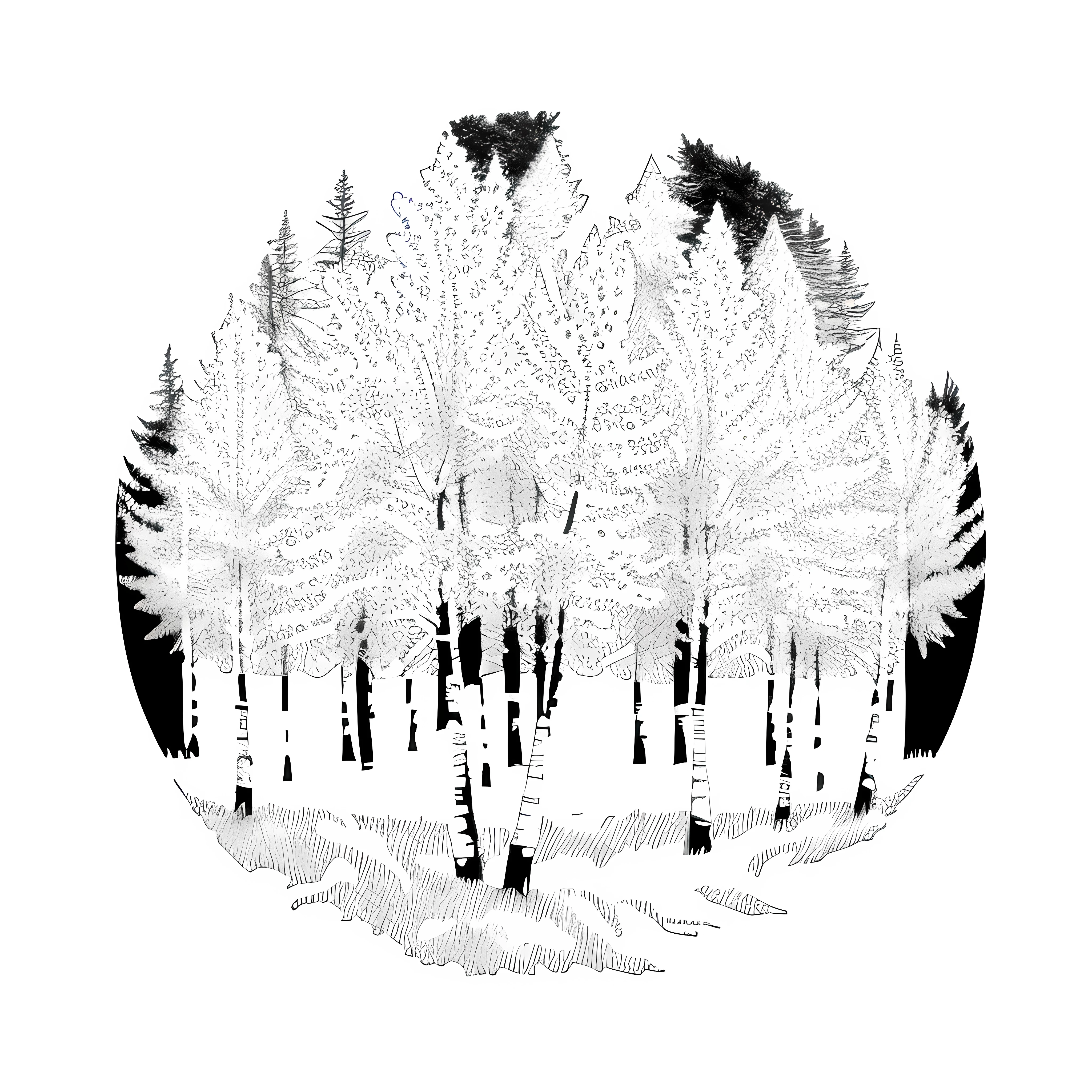 Black and white image of a birch tree with birds flying by, Birds & Trees, Forest Drawing, graceful, a tree, Black & White Vector, Only black and white color, the trees, High art, Birch, birch, Black & White Vector Graphics, 240p, Pixer, with trees, Vector Graphics Panel for CNC Plasma Machining, 3 2 x 3 2