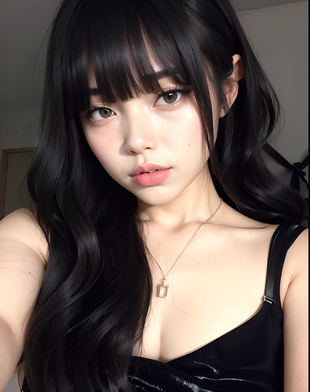 un primer plano de una mujer con cabello largo y negro y un vestido rojo, Ella tiene el pelo negro con flequillo, cabello blackbangs cabello, cruel korean goth girl, ulzzang, flequillo negro, Cabello largo y negro con flequillo, Cabello negro Hime cortado, Cabello negro ondulado con flequillo, Cabello largo y oscuro con flequillo, cabello negro y flequillo blanco, Pelo largo con flequillo