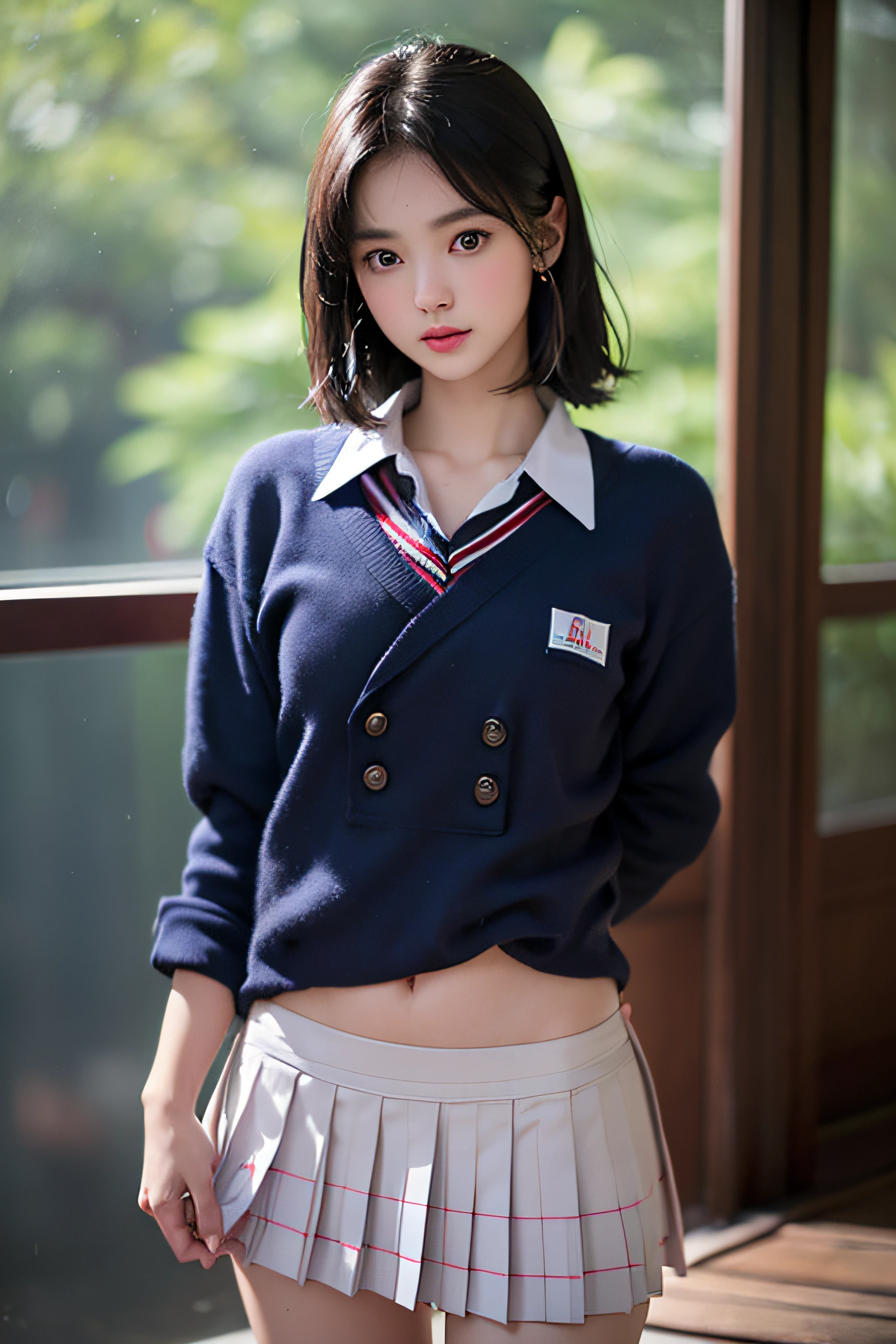 Navy Blue Sox Magic Mix Real、(Raw photo:1.2)、(Photorealistic:1.4)、The beauty of beautiful details Delicate expression、bionde、short bob hairstyle、(The vagina is visible)、(naked lower body)、(Vaginal close-up:1.3)、piercings、Lashes、Eyes in Beautiful Details、huge filesize、ultra-definition、hight resolution、The highest quality of transcendent beauty、masterpiece、、(Japan Girls' High School Uniform))、high-school uniform、Plaid skirt pleated skirt、Very fine expression、 finely detail、Colossal tits、Naked upper body、The nipple is visible、Chest tight and beautiful、the body is wet with water、Highly detailed facial movie lighting、a 18 year old girl、Facing the front、((dynamicposes)))、(Lean Back:1.2)、(Standing posture)、(frombelow:1.5)、(Skirt up:1.5)、 Sexy upper eyes、 (Spread your crotch to show your female genitals:1.5)、 (fıt body:1.5)、 (Slim Leg:1.5)、(Raise your right leg and look at your crotch、、:1.5)、
