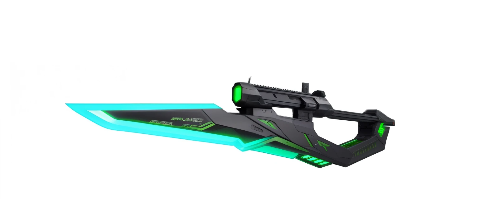 There is a black and green blade，There is a green handle, sci - fi weapon, sci-fi sword, futuristic weapon, Armed with a futuristic crossbow, energy rifle, futuristic weapon shotgun, blade design, holographic blade!, laser rifles, futuristic assault rifle, futuristic gun, Weapon design, gauss rifle, pulse rifle, laser rifles, pulse rifle