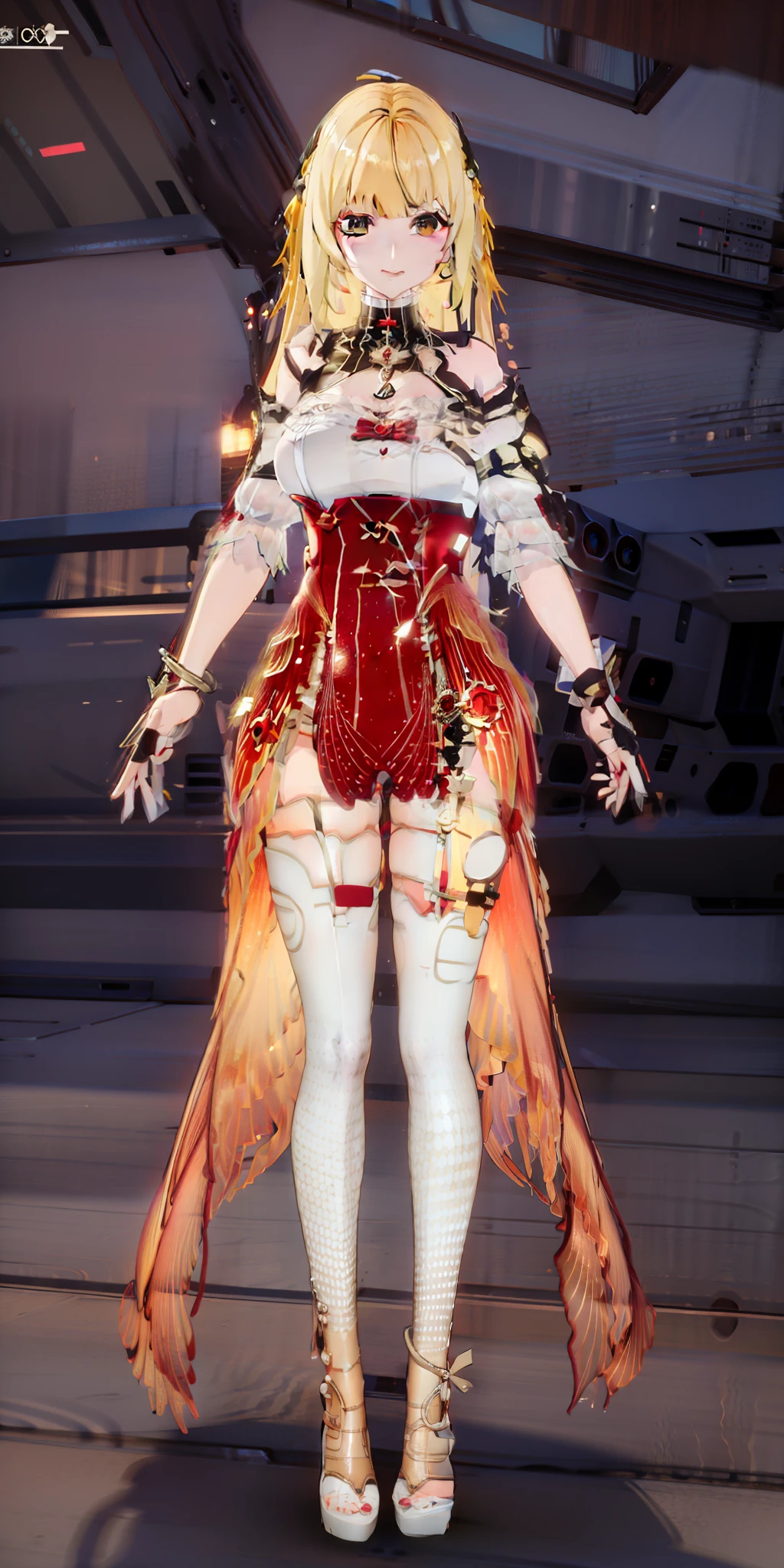 wears a white dress、Anime character in black stockings and red roses, A scene from the《azur lane》videogame, azur lane style, 《azur lane》role, render of april, 3 d render official art, Kushatt Krenz Key Art Women, From Arknights, 3 D rendering character art 8 K, from girls frontline, divine render, highly detailed character