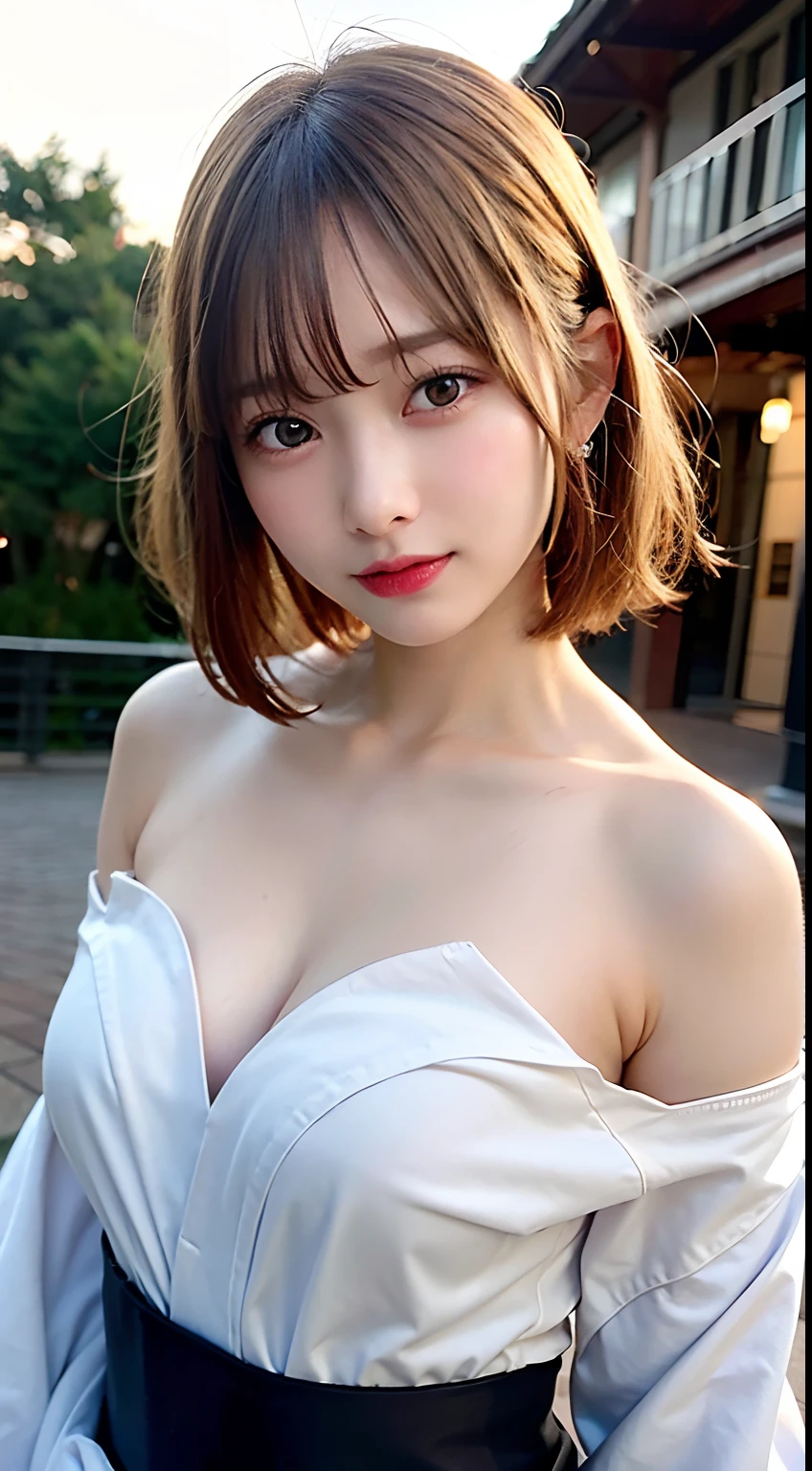 (8K, Raw photo:1.2), Detailed face and eyes,Best Quality, 超A high resolution, Highly detailed ,intricate detailes ,masutepiece ,Cute Girl , Soft cinematic light, Hyper-detailing,Sharp Focus, High quality, Blonde hair, bob cuts, Yukata, tits out, Undress, pantiy, NSFW