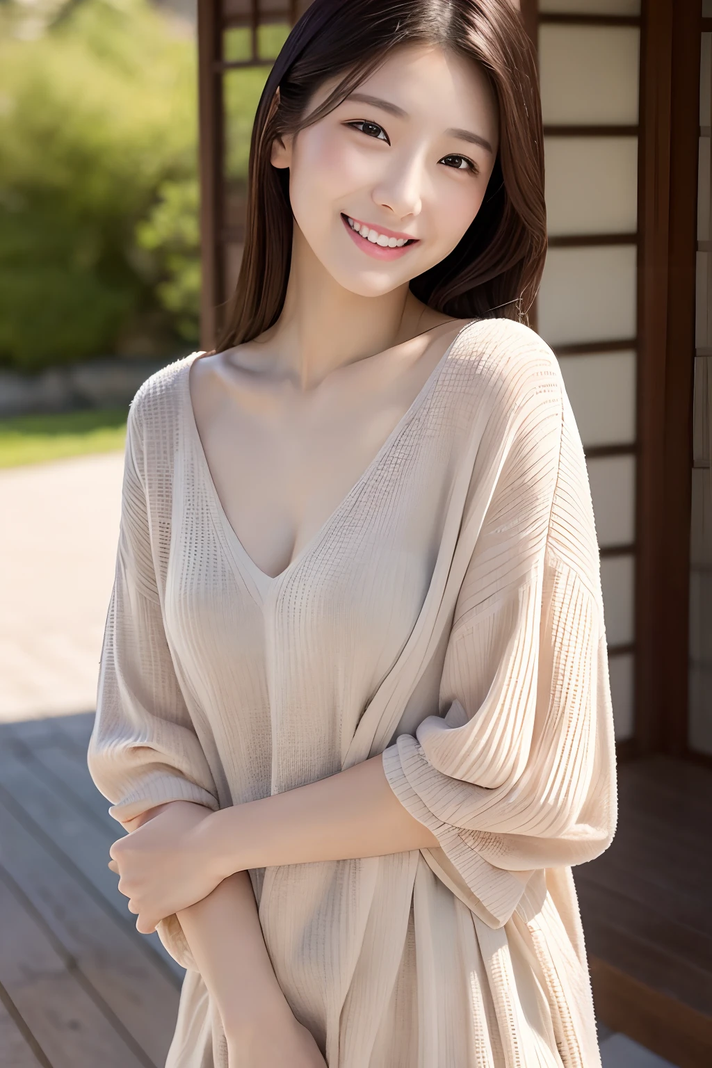(top-quality、8K、32K、masterpiece,)japanese woman、prety woman、real face、No makeup、Smiling