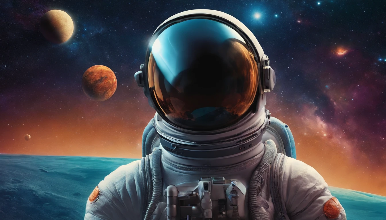HD details, Close up of a man in a spacesuit, planets in the background, Psychedelic Cosmic Horror, psychedelic illustration, cosmic space, plants growing, The world of psychosis, Background Space Graphic Art, Space Illustration, cosmic space, Cosmic LSD Poster Art, DMT space behind, Space Scene, Surreal space, Space style