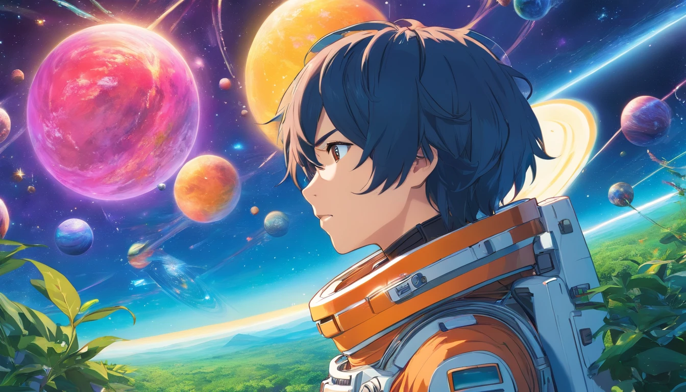 HD details, Close up of a man in a spacesuit, planets in the background, Psychedelic Cosmic Horror, psychedelic illustration, cosmic space, plants growing, The world of psychosis, Background Space Graphic Art, Space Illustration, cosmic space, Cosmic LSD Poster Art, DMT space behind, Space Scene, Surreal space, Space style