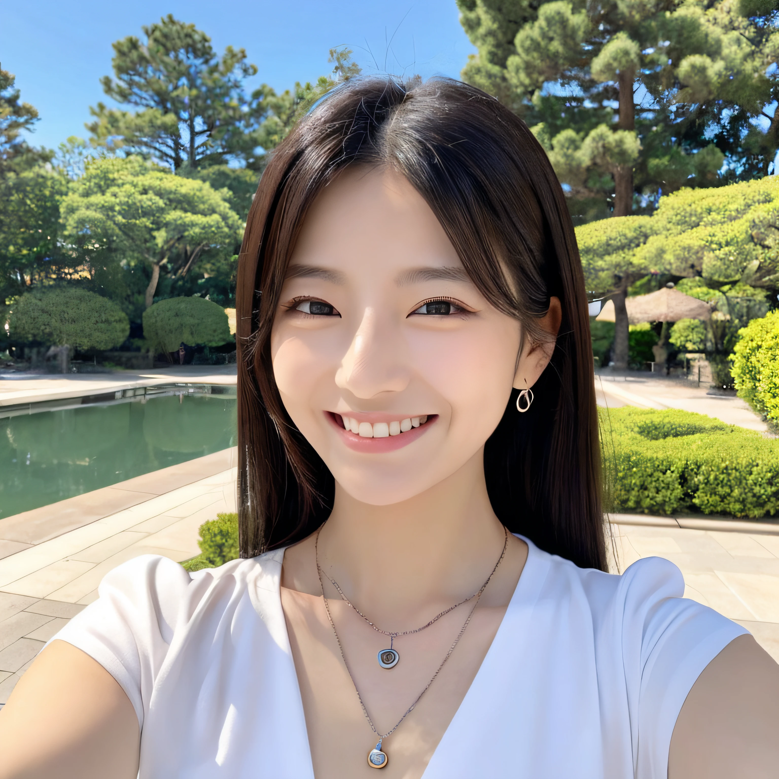 The face is a hostess、a secretary、hiquality、A hyper-realistic、healthy、Smiling expression、Slender perfect figure、Japan beauties、beautidful eyes、face perfect、Beautiful skin、portlate、Plain background、a necklace、piercings