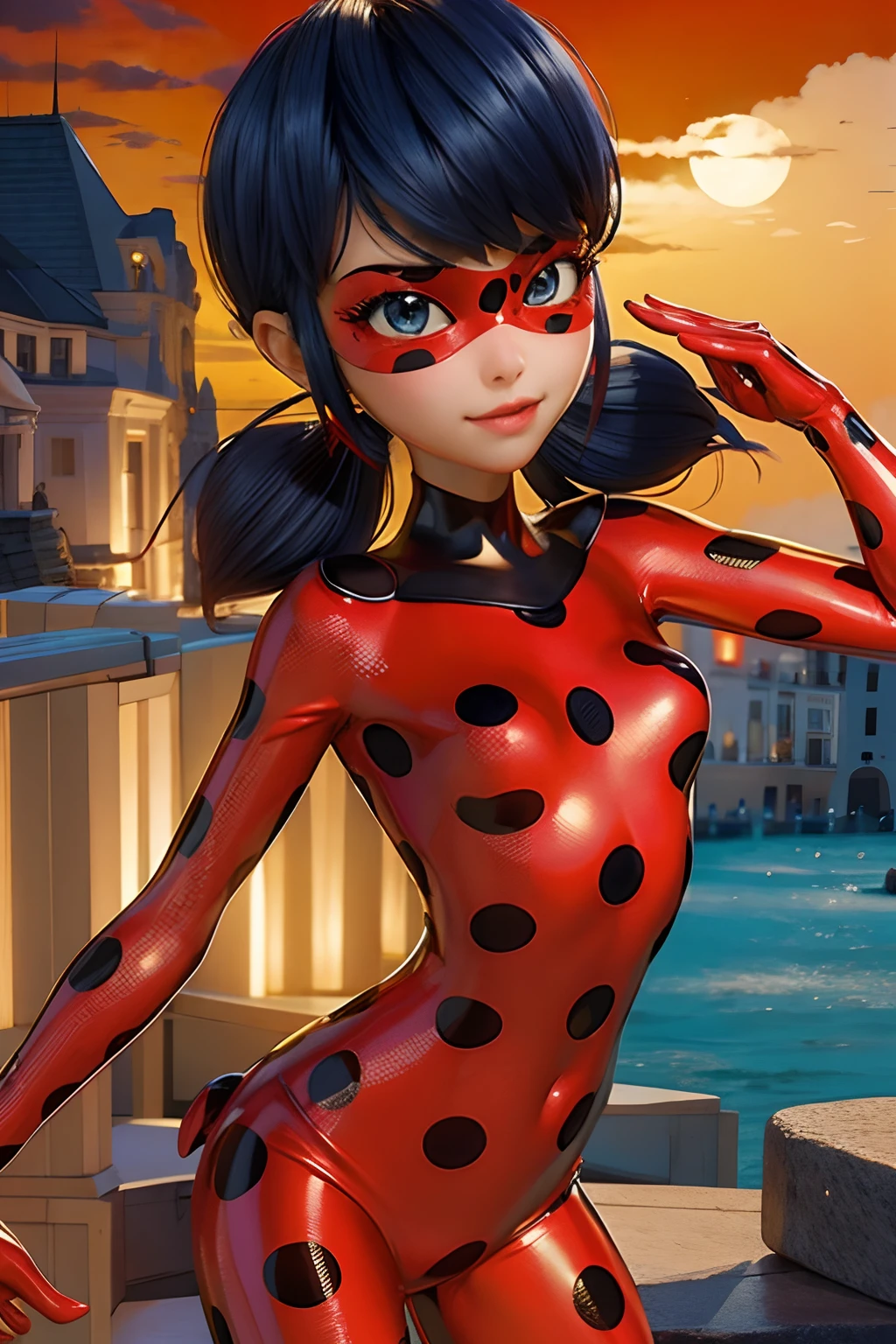 ladybug, twintails, polka dots suit and mask