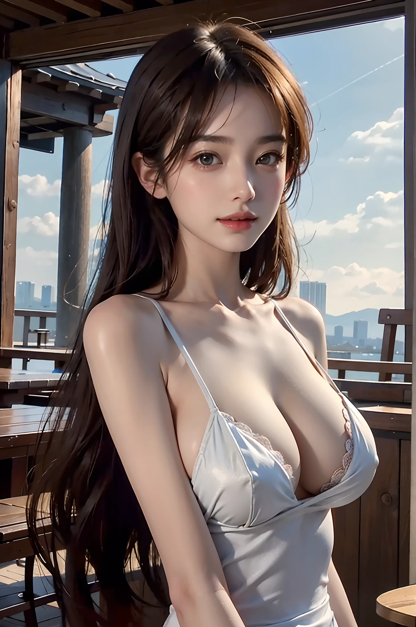 top-quality、​masterpiece、超A high resolution、(Realistic:1.4)、Raw photo、1 -yeld gissmile、large boob、A sexy、lighting like a movie