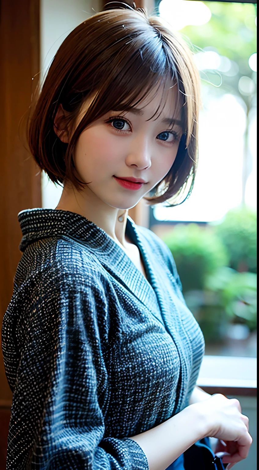 (8K, Raw photo:1.2), Detailed face and eyes,Best Quality, 超A high resolution, Highly detailed ,intricate detailes ,masutepiece ,Cute Girl , Soft cinematic light, Hyper-detailing,Sharp Focus, High quality, Blonde hair, bob cuts, Yukata