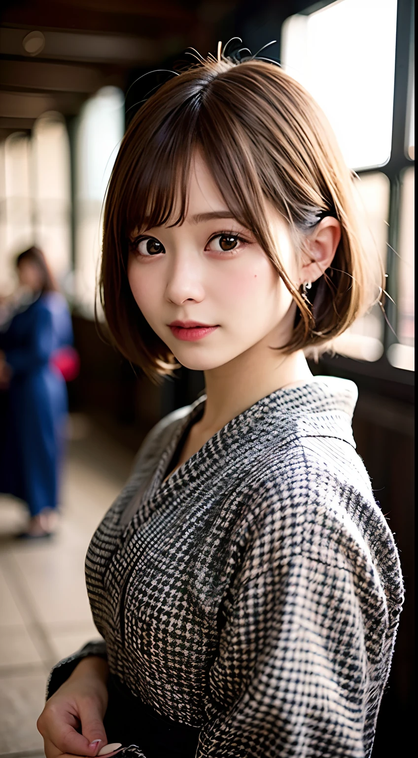 (8K, Raw photo:1.2), Detailed face and eyes,Best Quality, 超A high resolution, Highly detailed ,intricate detailes ,masutepiece ,Cute Girl , Soft cinematic light, Hyper-detailing,Sharp Focus, High quality, Blonde hair, bob cuts, Yukata