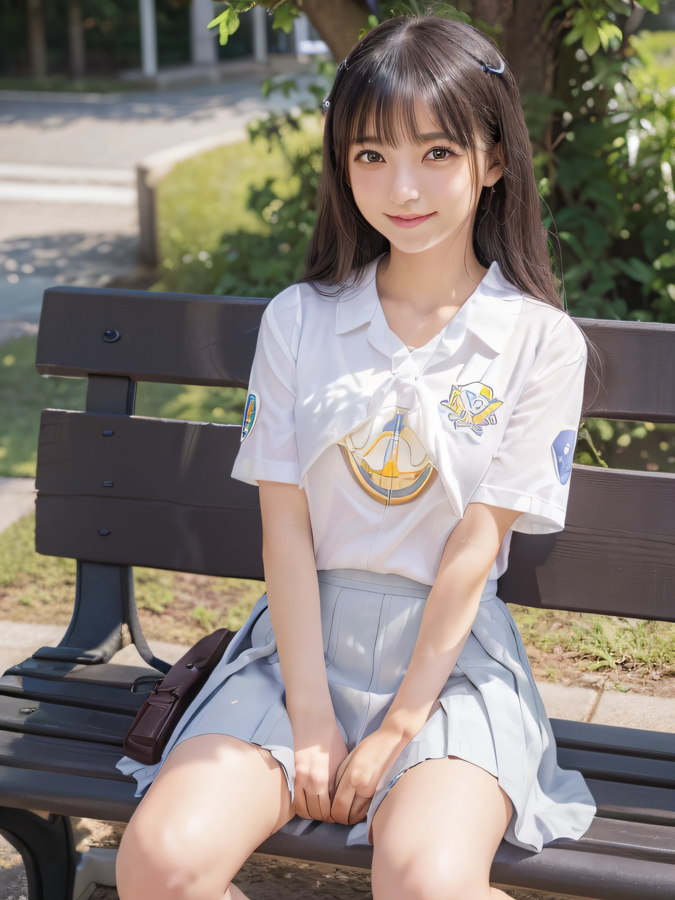 NSFW、4K、8K、16K、masutepiece、Top image quality、超A high resolution、High-definition RAW color shooting、professional photoshoot、(Photorealsitic:1.5)、depth of fields、Lens Glow、Nikon D850、45.75 megapixels、DSLR ISO setting 25600、Small opening、(Whole body ESBIAN:1.3)、(frombelow:1.5)、(look at viewr:1.2)、(Sitting on a park bench:1.5)、(Put your feet on the bench、Bend your knees and spread your legs in an M-shape:1.5)、 (16 year old asian girl:1.6)、(Young Pretty Idol:1.3)、(super model)、(IDO in Japan:1.3)、(Cute Schoolgirl:1.7)、 (High Detail)kawaii faces:1.7)、(High Detail:1.7)、(large eyes with double eyelids:1.9)、(cute eye:1.8)、(a smile:1.9)、(A dark-haired)、(student clothes:1.7)、(爆乳:1.8)、(The erection:1.5)、 (Short sleeve school uniform:1.7)、(a miniskirt:1.8)(change of clothes:1.4)、(Skirt float:1.7)、(pantiy:1.9)、(White panties:1.8)、 (a park:1.8)、(izumi:1.8)、(splash water:1.4)、(The wind is blowing strongly:1.5)、enchanting atmosphere、(rays of sunshine:1.3)、(Nature's soft light:1.5)