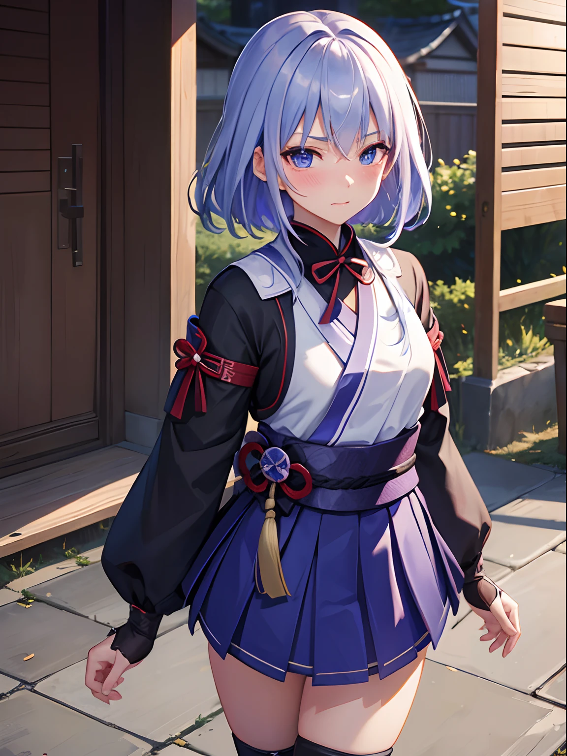 Anime girl in a short skirt and a bow tie posing for a picture - SeaArt AI