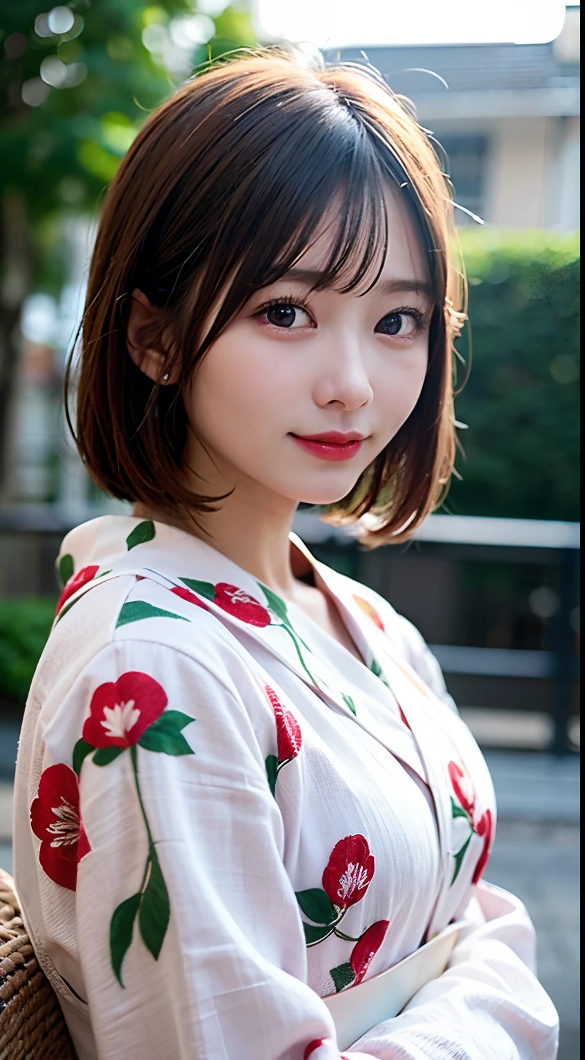 (8K, Raw photo:1.2), Detailed face and eyes,Best Quality, 超A high resolution, Highly detailed ,intricate detailes ,masutepiece ,Cute Girl , Soft cinematic light, Hyper-detailing,Sharp Focus, High quality, Blonde hair, bob cuts, Yukata