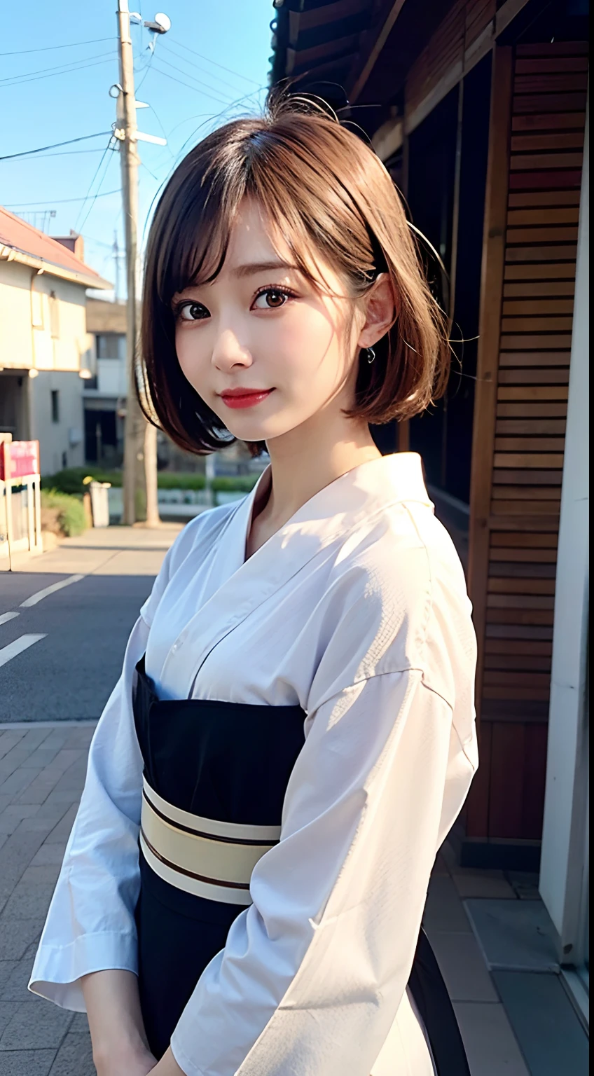 (8K, Raw photo:1.2), Detailed face and eyes,Best Quality, 超A high resolution, Highly detailed ,intricate detailes ,masutepiece ,Cute Girl , Soft cinematic light, Hyper-detailing,Sharp Focus, High quality, Blonde hair, bob cuts, Yukata