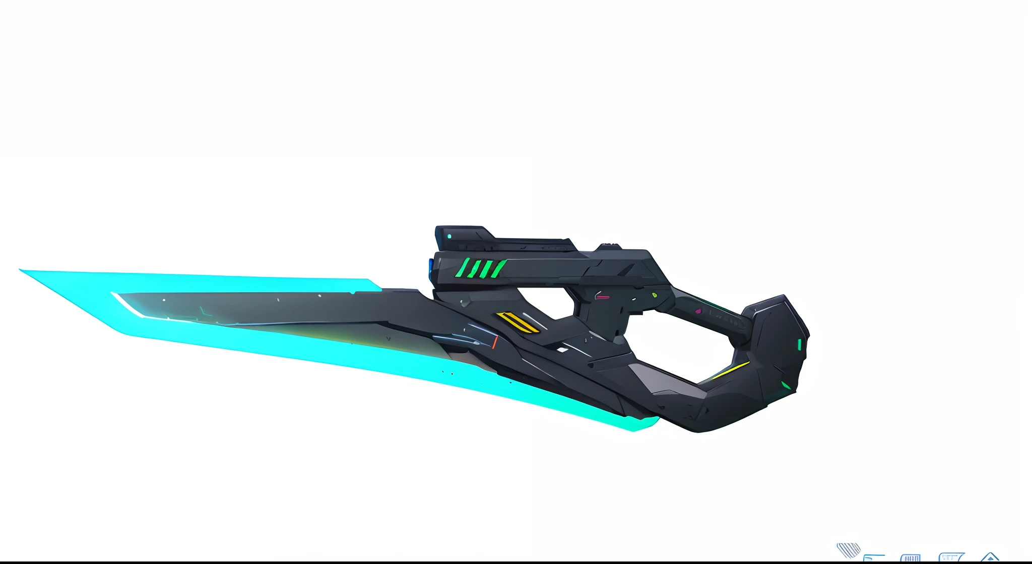 There is a black and green blade，There is a green handle, sci - fi weapon, sci-fi sword, futuristic weapon, Armed with a futuristic crossbow, energy rifle, futuristic weapon shotgun, blade design, holographic blade!, laser rifles, futuristic assault rifle, futuristic gun, Weapon design, gauss rifle, pulse rifle, laser rifles, pulse rifle