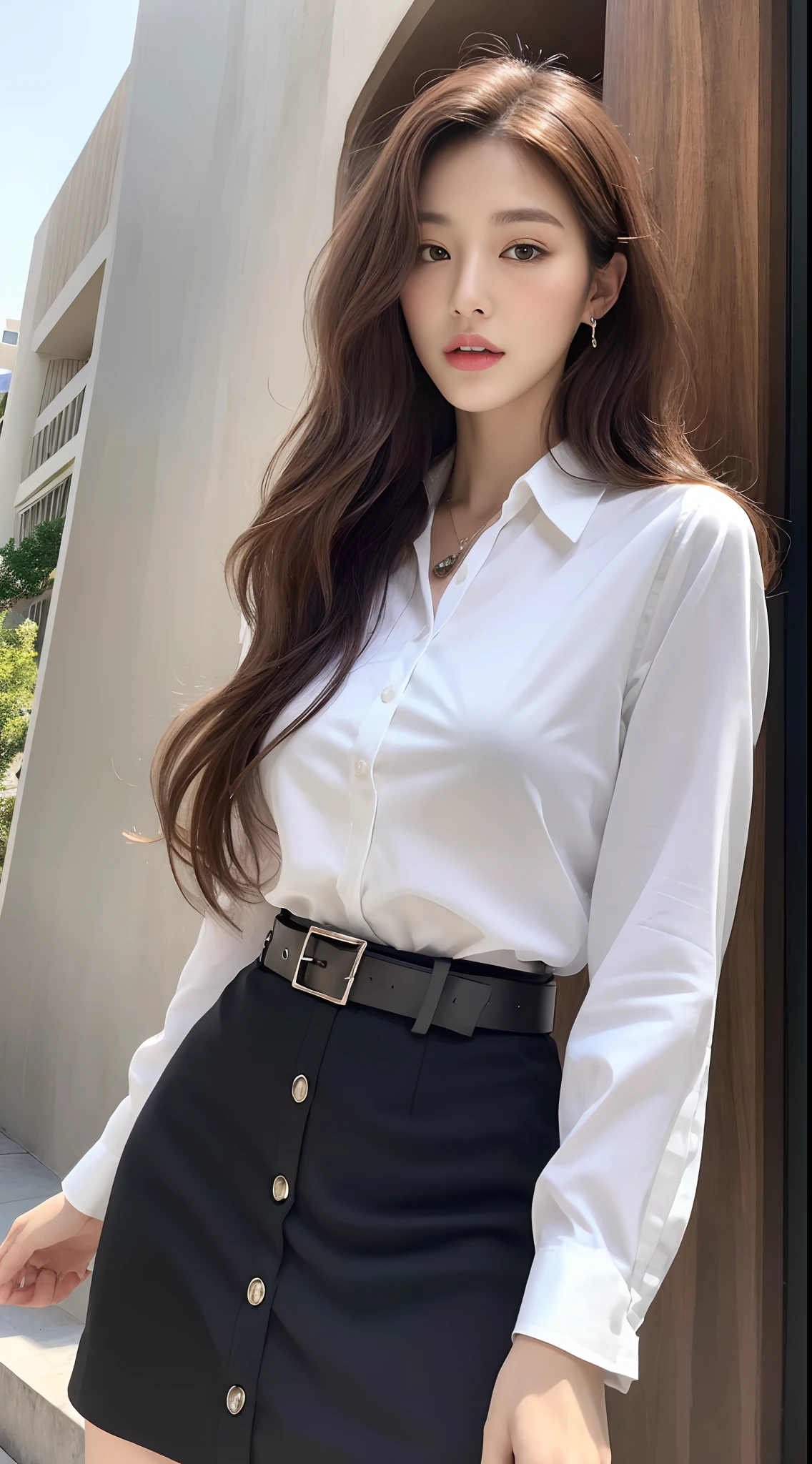 ((Top Quality、16K、​masterpiece:1.3))、a tall and beautiful woman、Perfect Figure:1.4、(retro futuristic aesthetic) 60s future, young girl (charming) solo, pale-brown hair (60s hairstyle), realistic hair, realistic eyes, pale-white skin (highlighted, realistic shading)、huge bust、Highly detailed facial and skin texture、(A detailed eye, Symmetry Eyes, Clear realistic eyes, Double eyelidd、Cold-stricken face、Symmetrical face), very  realistic skin, goth makeup, Royal sisters full of fans、The Telegraph Esbian、peach buttocks, white women's shirt, alternative skirt, black tights,  squart、(Raw foto:1.2)、((Photorealcitic:1.4))Top Quality、​masterpiece、Real Photography、very delicate and beautiful.、super detailed CG、Unity、8K photo wallpaper、delicate detail、best qualtiy、Highly detailed CG unity 16k wallpaper、absurderes、Incredibly Absurd、huge file size、extremely highly detailed、Hight Resolution、ighly Details、Beautiful detail girl、extremely beautiful eyes and face, cute eyes look、Facial light、cinematic lightings、(Proportional hips, thick thighs, beautiful legs, realistic pantyhose) 1girll、see -through, inside house (bedroom) 、ulzzang-6500、The Telegraph Esbian, different poses at different angles,