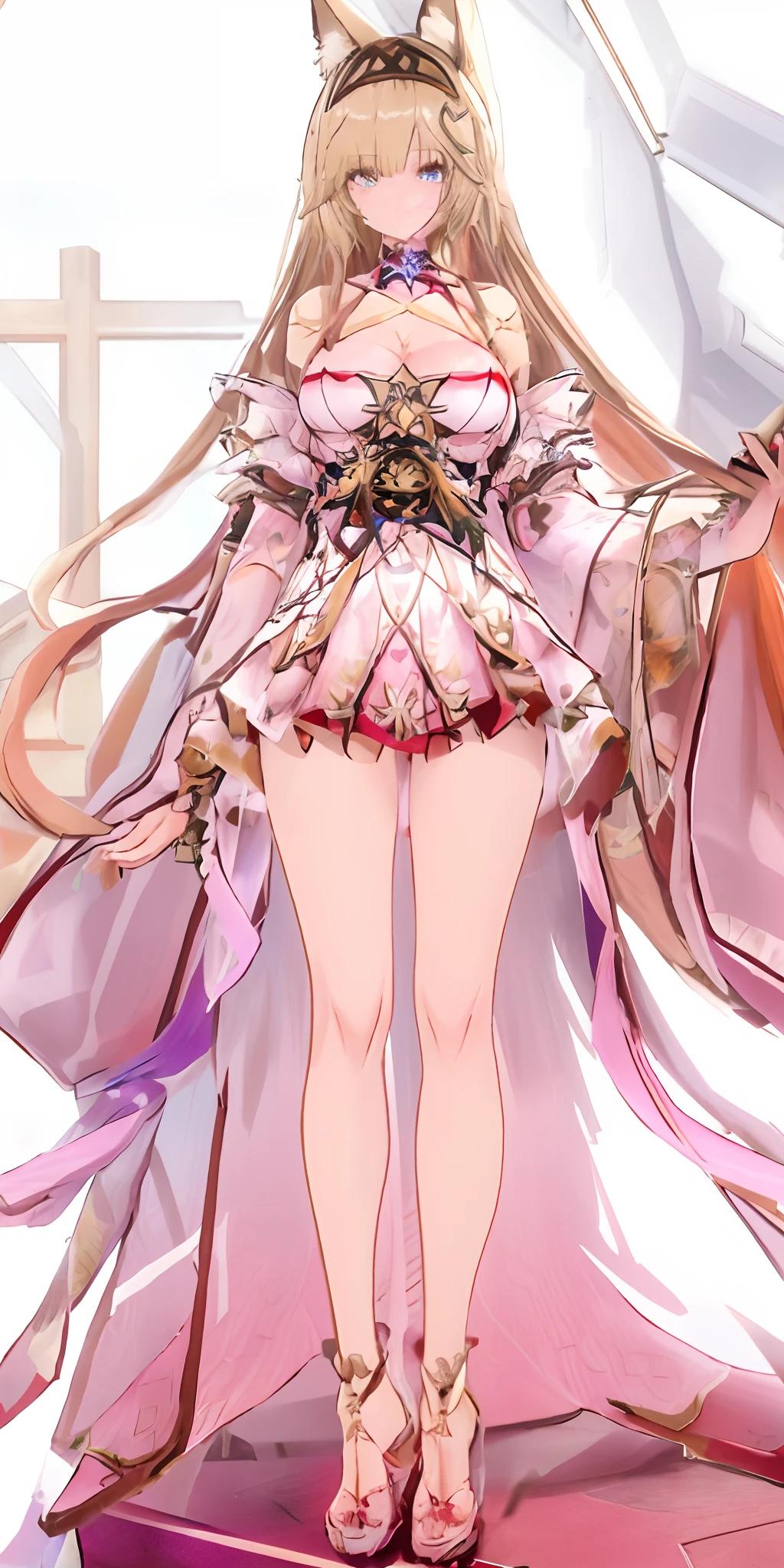 Anime - a stylistic image of a woman in a white dress and a purple cape, cute anime waifu in a nice dress, from girls frontline, azur lane style, Kushatt Krenz Key Art Women, A scene from the《azur lane》videogame, 《azur lane》role, Fine details. Girl Front, trending on artstation pixiv, Anime goddess, From Arknights