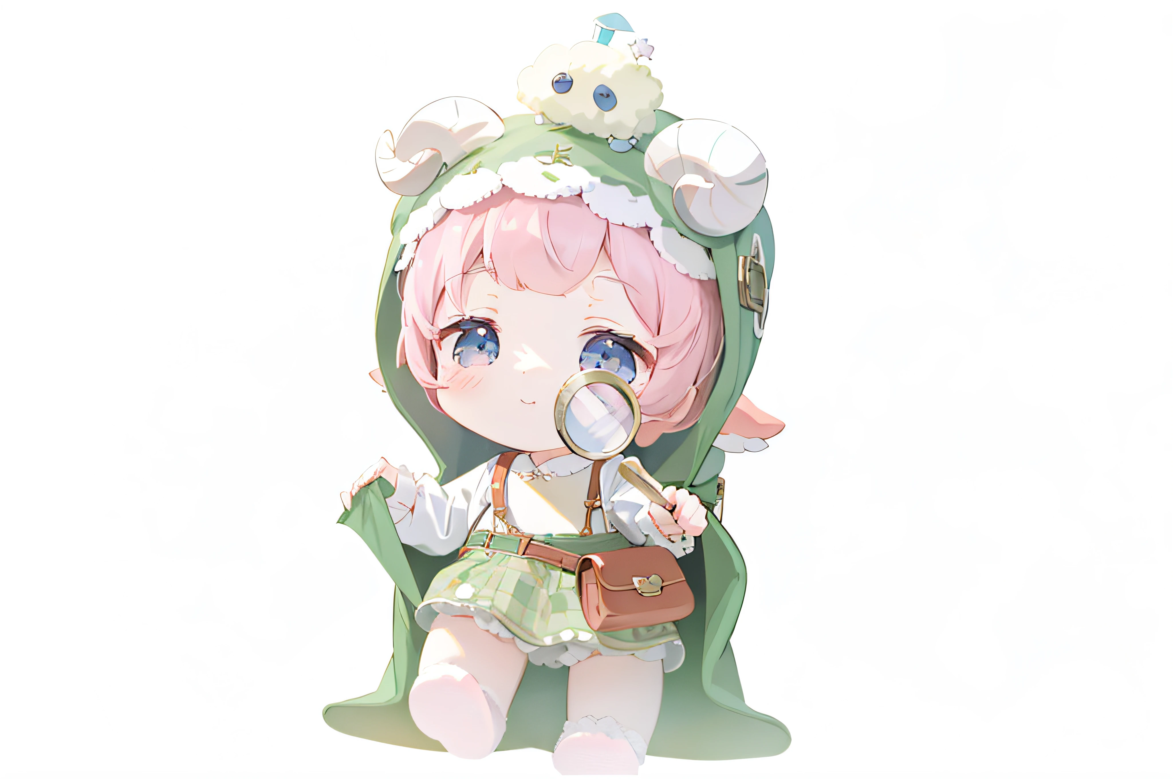 Sheep horns ,ta prostitute, cute character, , spoon pear slim loliure,lalafell, small loli girD,Two-dimensional,anime,Celluloid,k hd,8K,Lovely wind,explorer,Hold a magnifying glass,Carrying a small backpack
